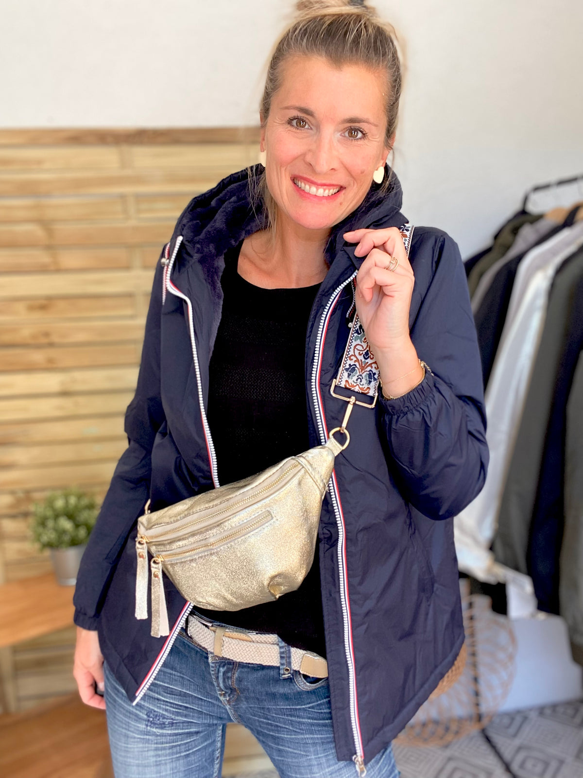 LAURA JO - Parka Imperméable THELMA MI-LONG fourré - Bleu marine