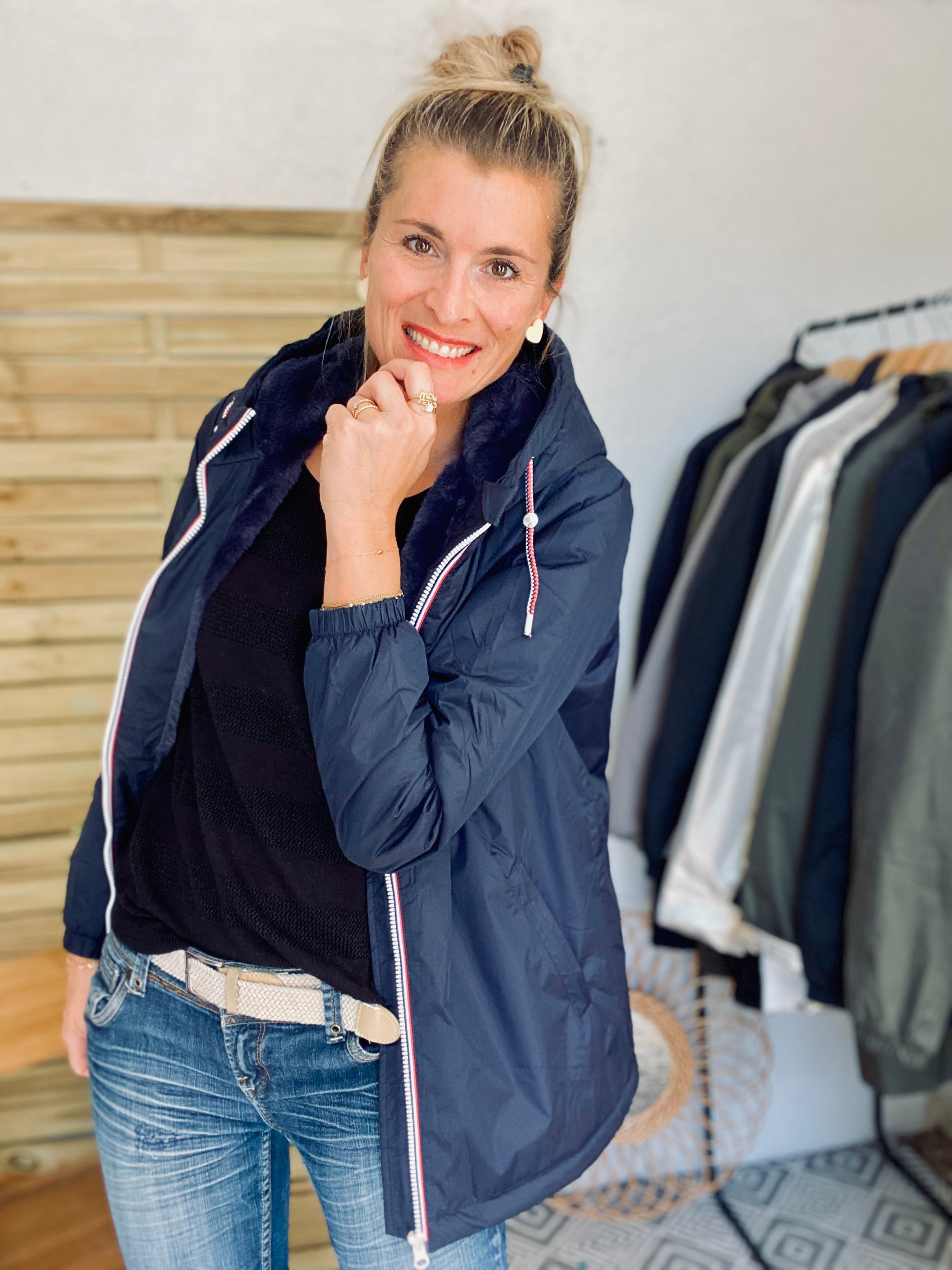 LAURA JO - Parka Imperméable THELMA MI-LONG fourré - Bleu marine