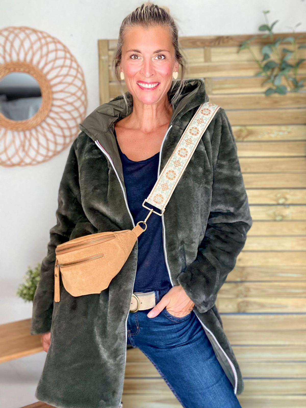 LAURA JO - Parka Imperméable réversible fourrée Kaki / Kaki ALIX Long • DÉSTOCKAGE sur Taille S