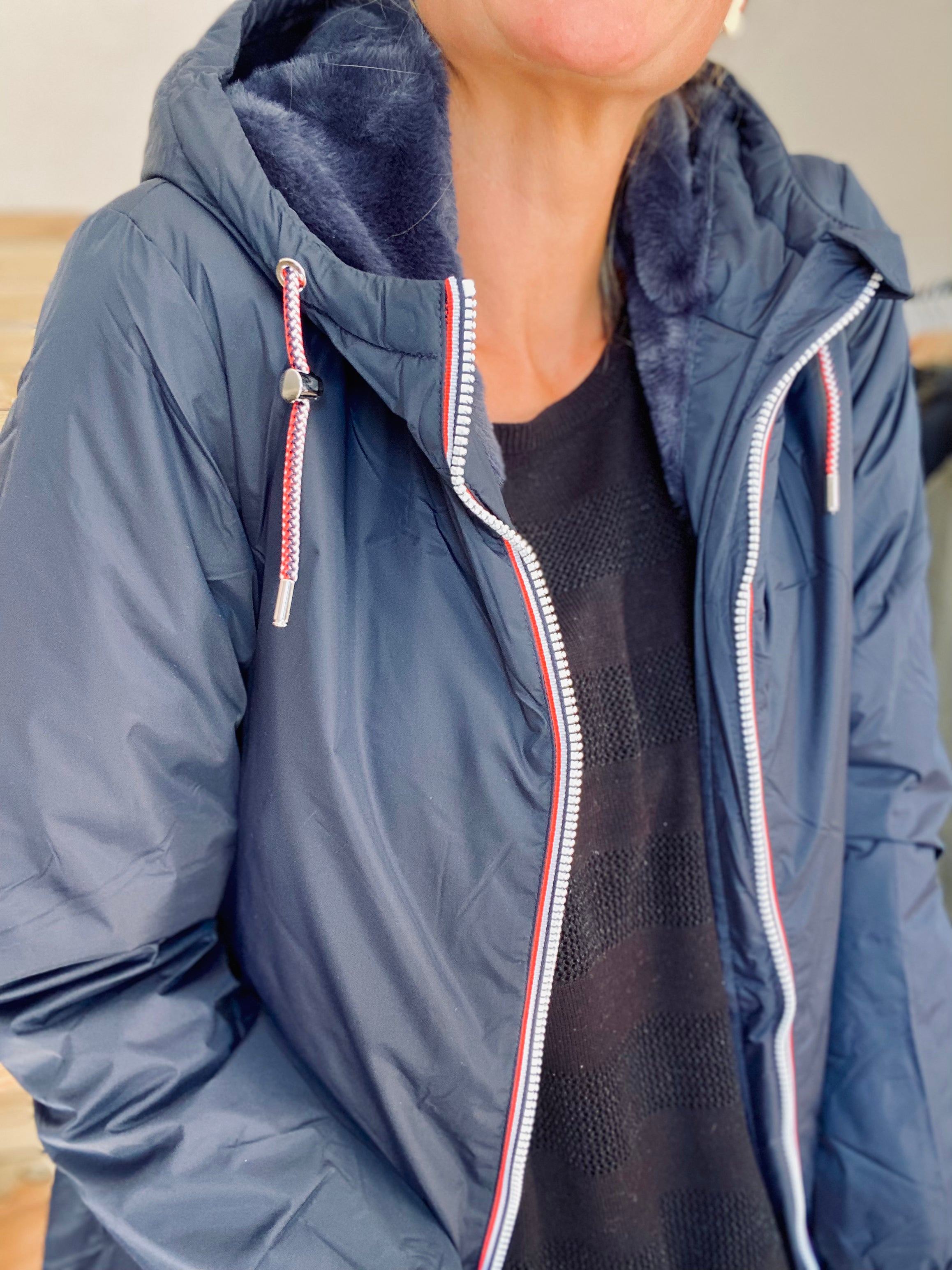 LAURA JO - Parka Imperméable THELMA MI-LONG fourré - Bleu marine