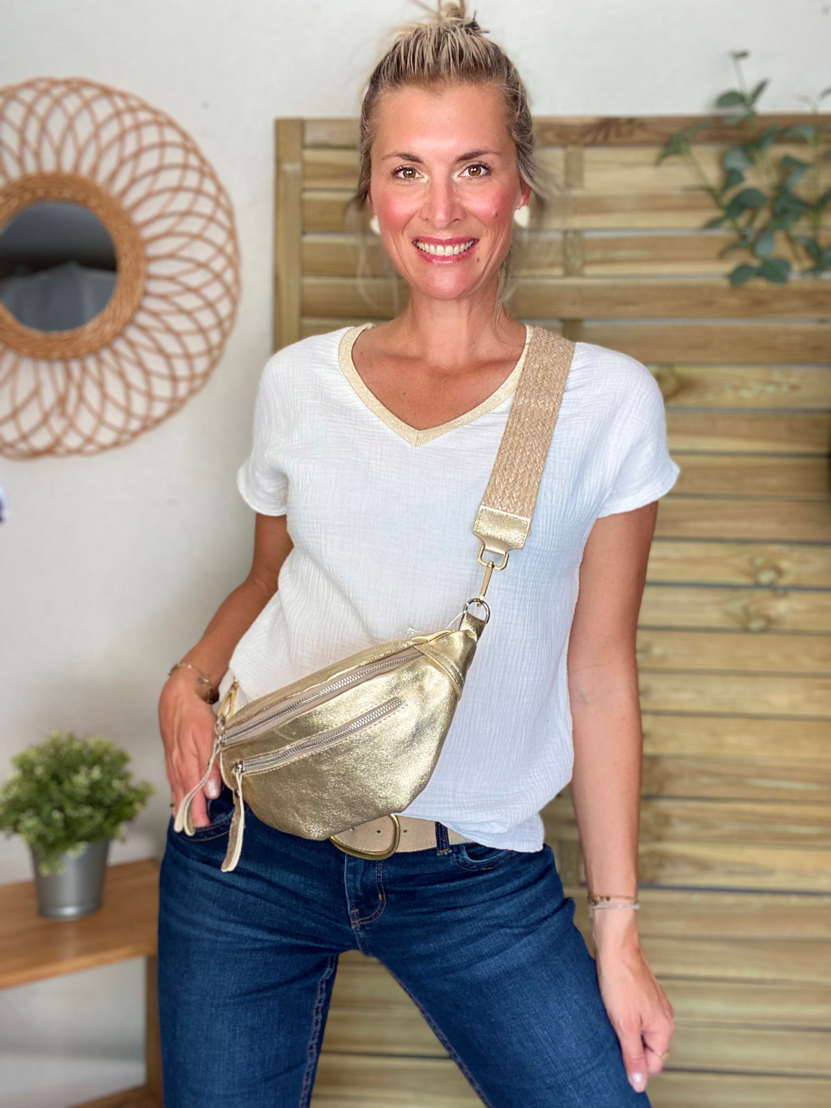 Sangle / Bandoulière pour sacs/ bananes - JENNA (effet paille)