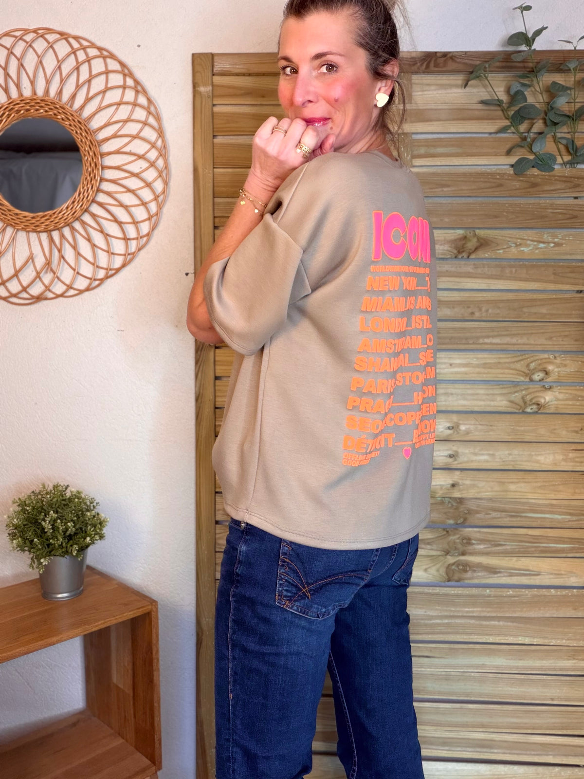 Tee shirt ICONIC matière sweat - THÉA Taupe