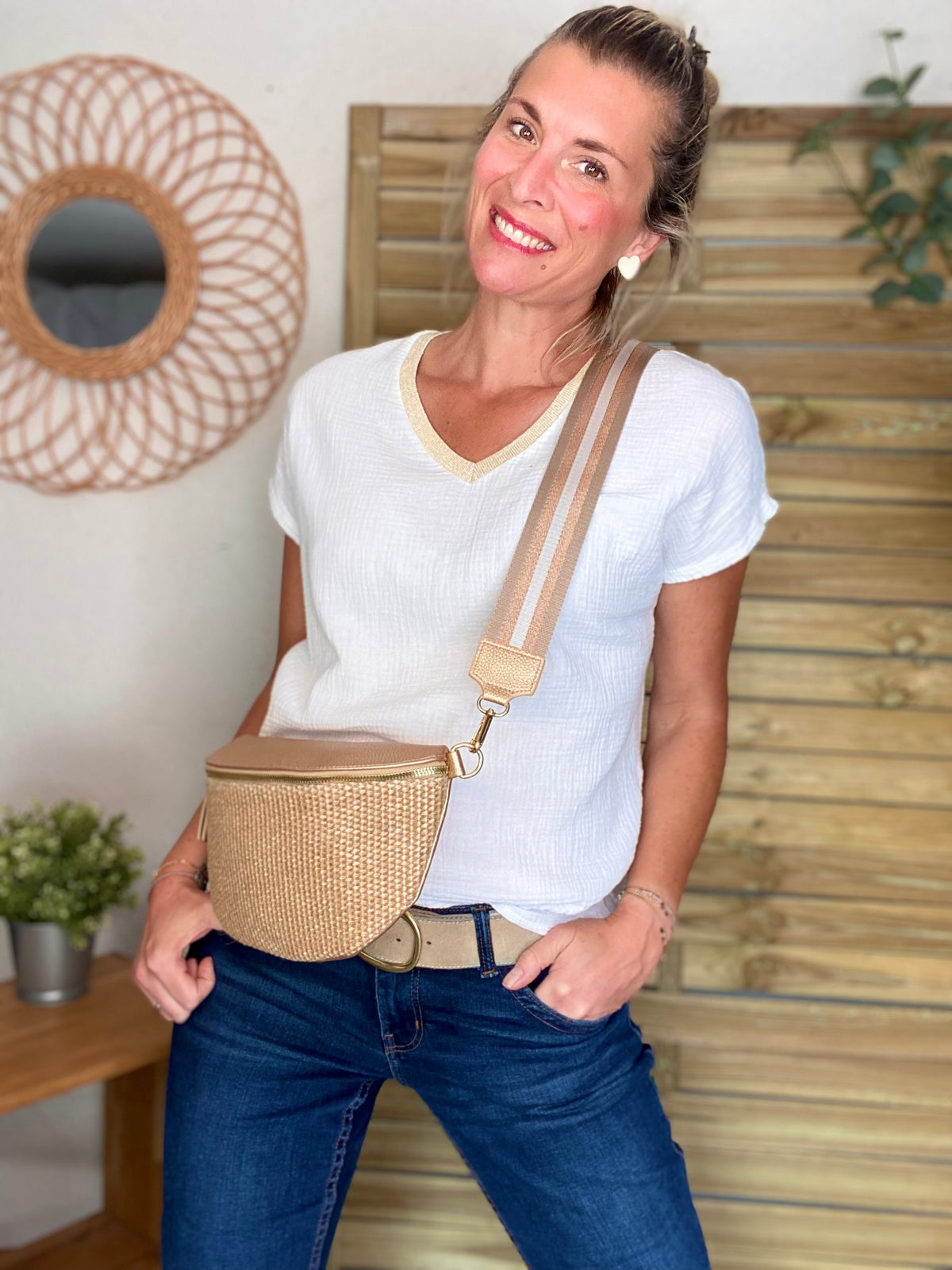 Top en gaze de coton et lurex MARTA - Blanc