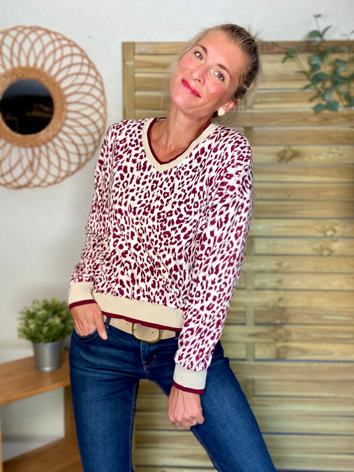 Sweat imprimé Léo 🐆 AMANDINE - Bordeaux