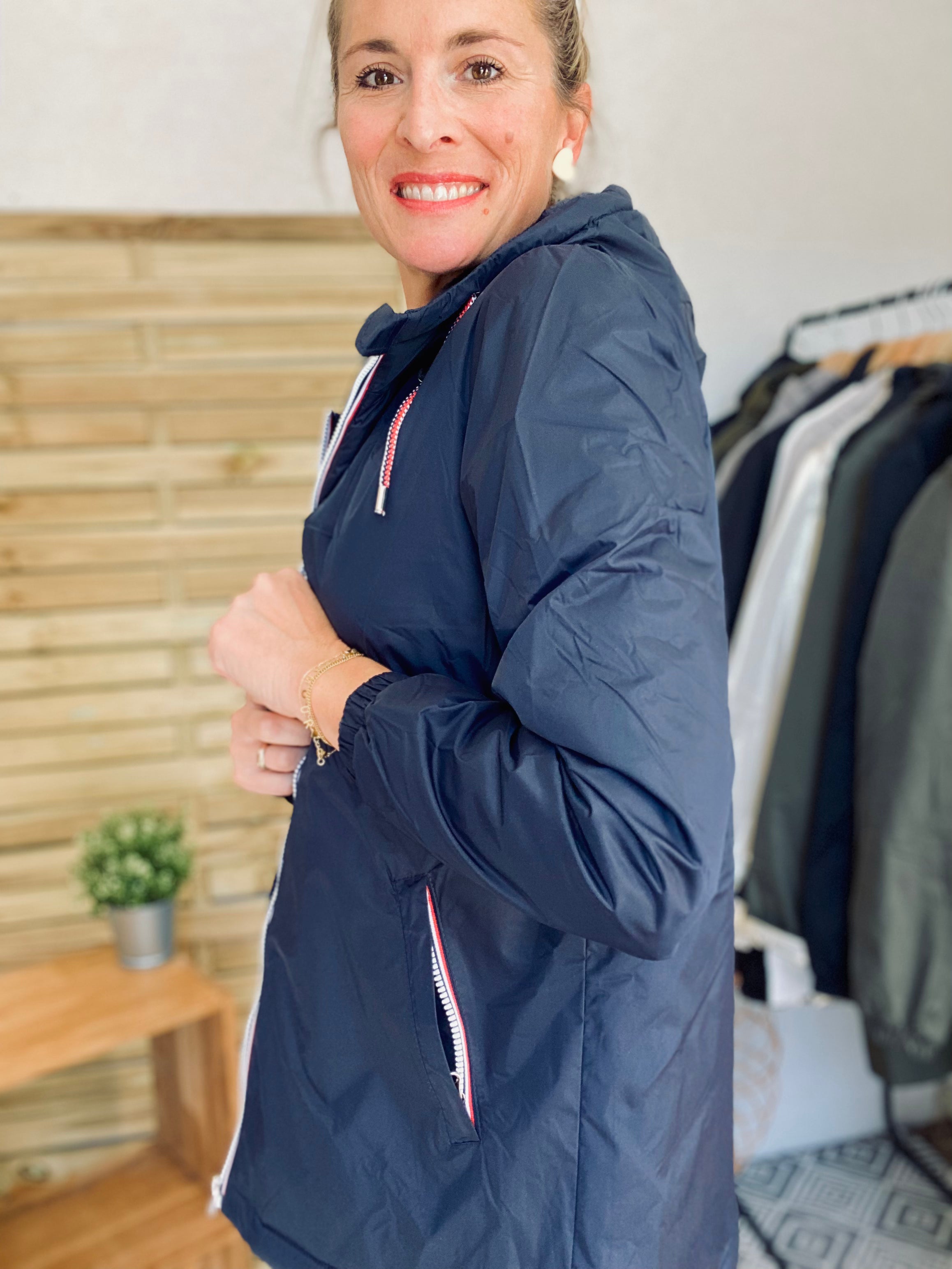 LAURA JO - Parka Imperméable THELMA MI-LONG fourré - Bleu marine