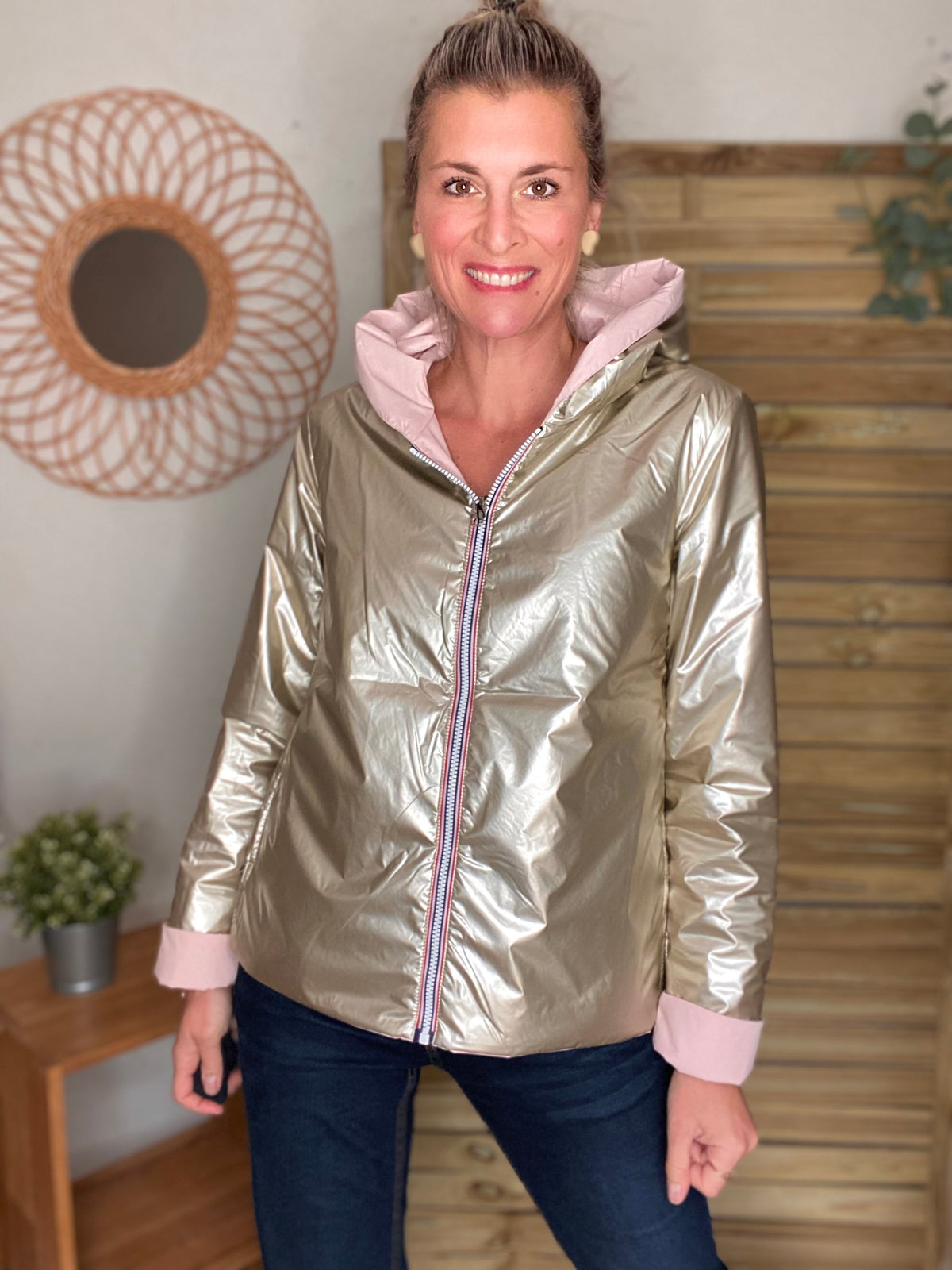 LAURA JO - Imperméable réversible rembourré LOUISON COURT - Rose/Doré