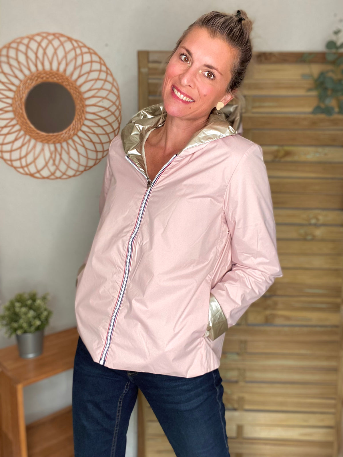 LAURA JO - Imperméable réversible rembourré LOUISON COURT - Rose/Doré