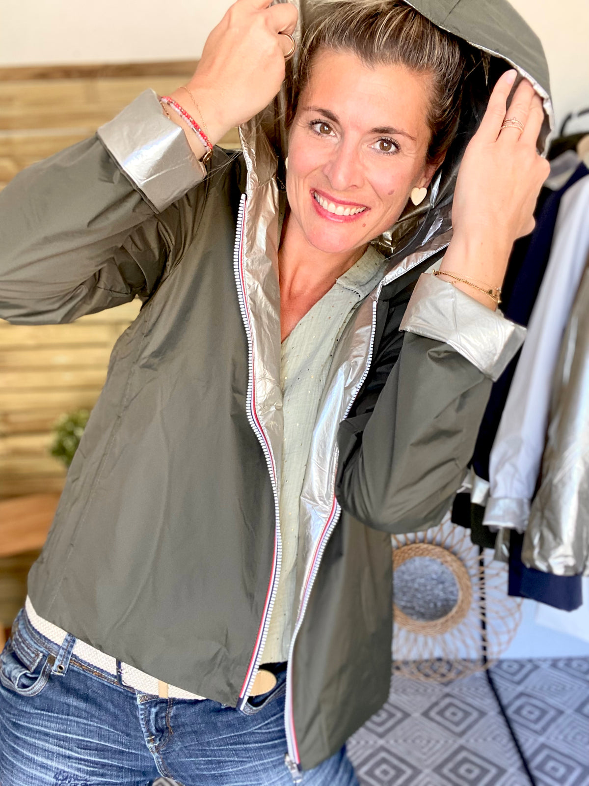LAURA JO - Imperméable réversible rembourré LOUISON COURT - Kaki/Doré