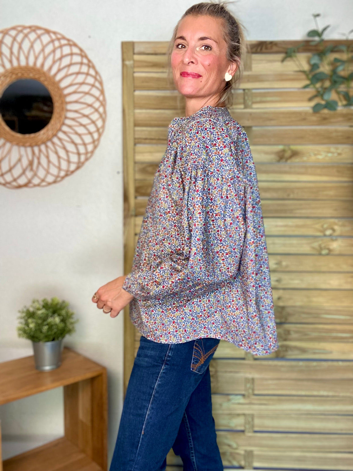 Blouse ample Liberty bleu EDWIGE - FIN DE SÉRIE