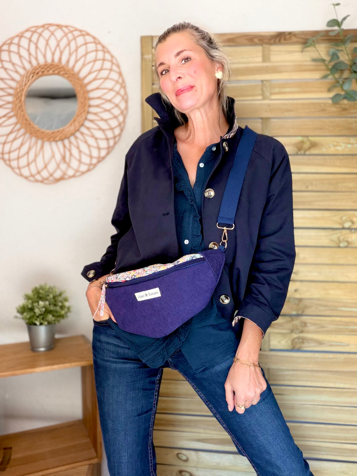 Veste Trench en coton avec carreaux - SOLÈNE Bleu marine • FIN DE SÉRIE
