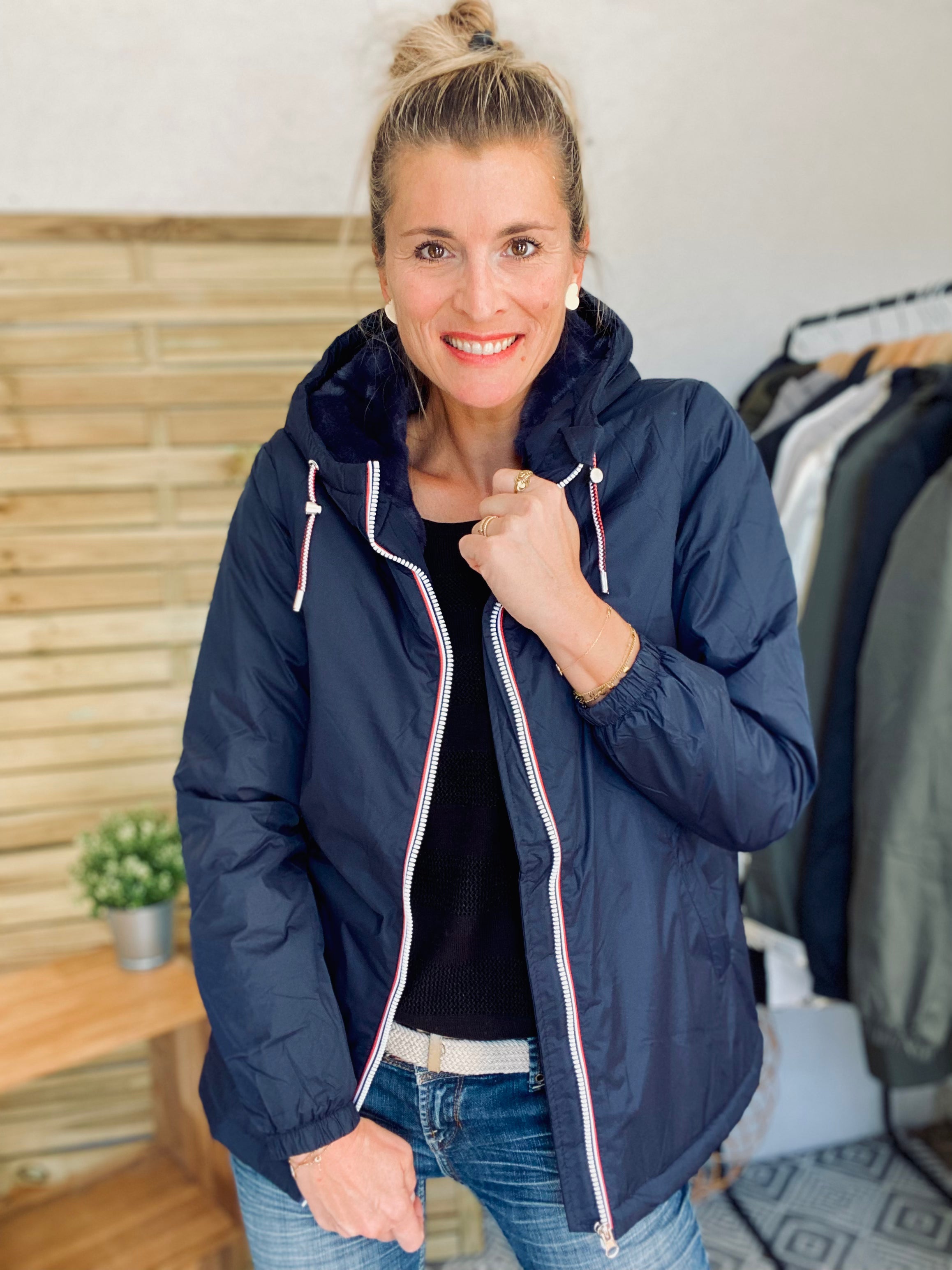 LAURA JO - Parka Imperméable THELMA MI-LONG fourré - Bleu marine
