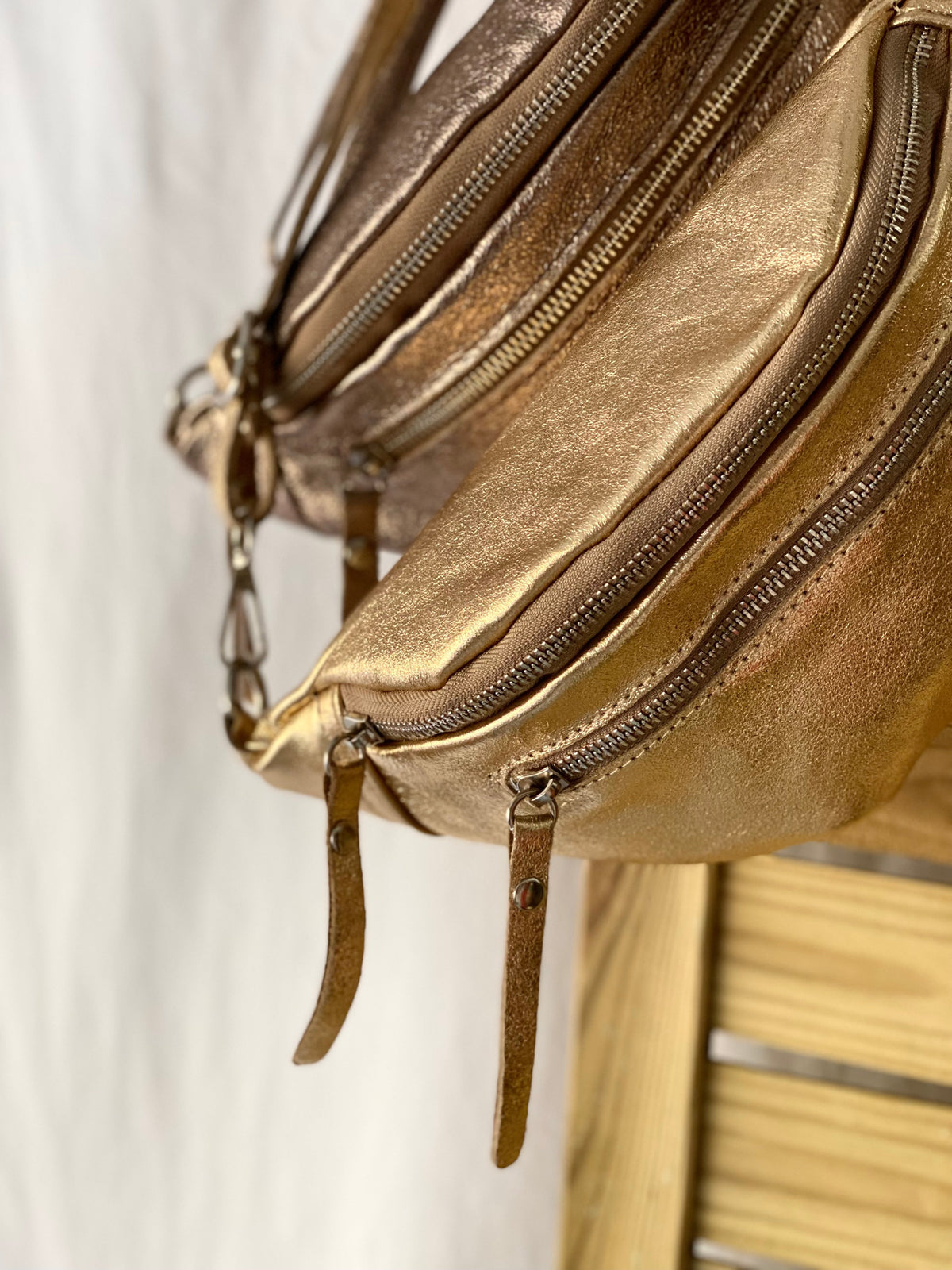Sac banane en cuir irisé double poche - OPALE - Bronze / argent