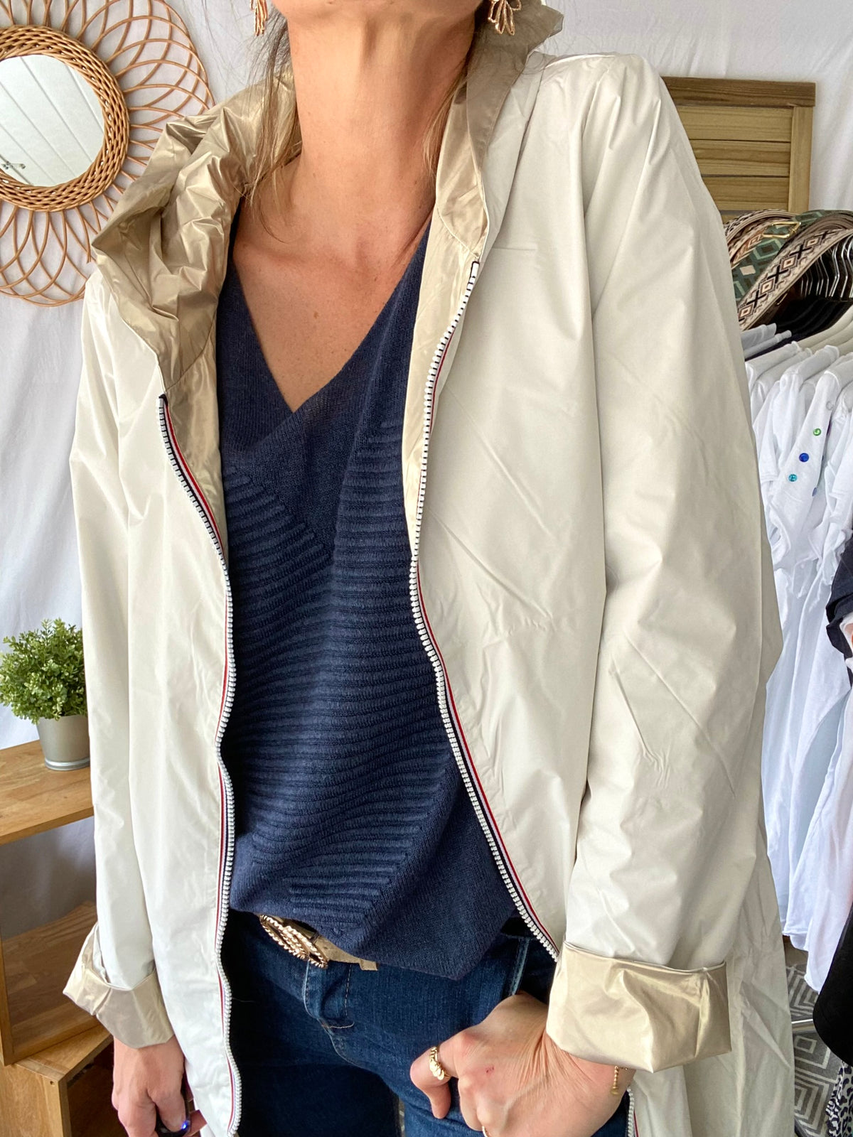 LAURA JO - Imperméable réversible léger GARANCE LONG - Blanc/Doré
