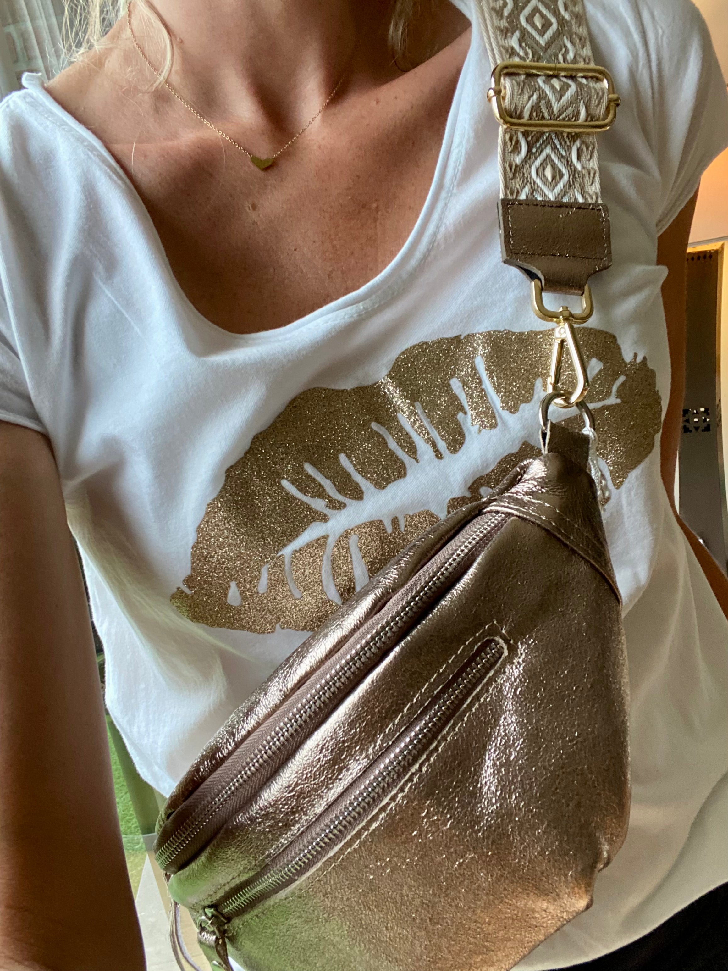 Sac banane en cuir irisé double poche - OPALE - Bronze / argent