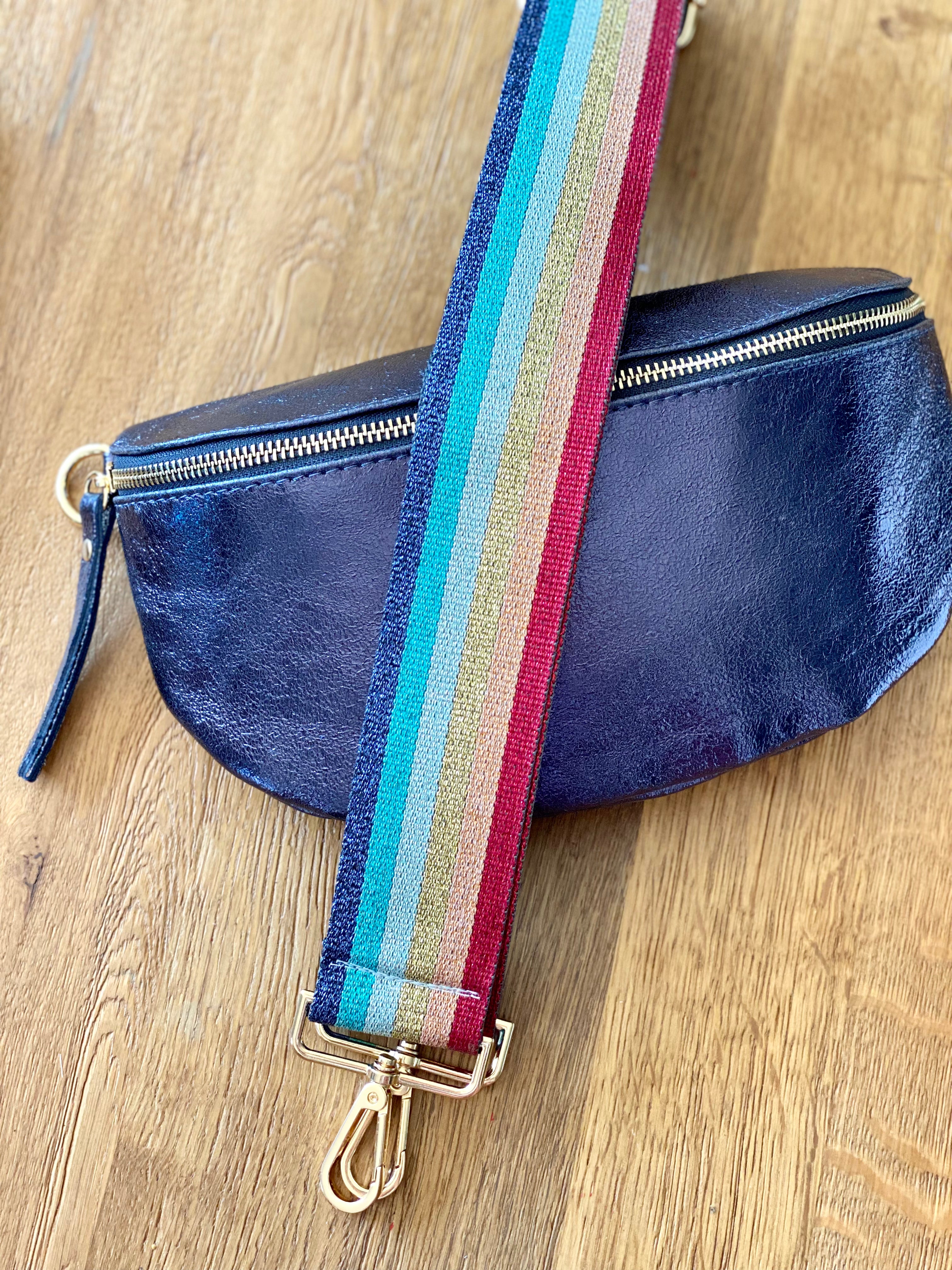 Sac banane en cuir irisé 24cm ROMY bleu marine (12 coloris)