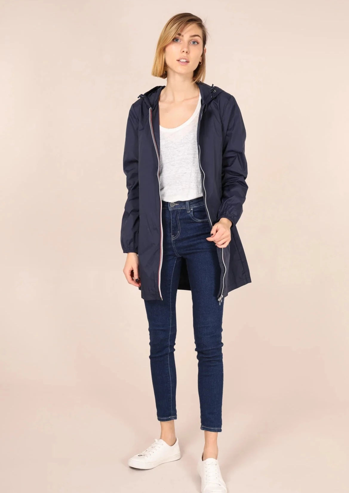 LAURA JO - Coupe vent imperméable ANNA LONG léger - Bleu marine