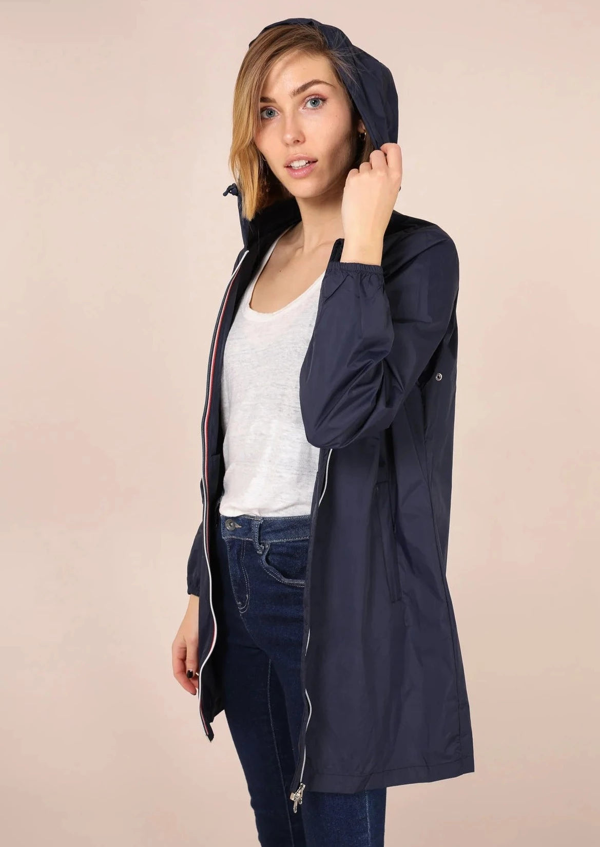 LAURA JO - Coupe vent imperméable ANNA LONG léger - Bleu marine