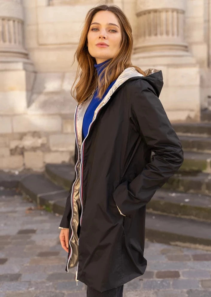 LAURA JO - Imperméable réversible léger GARANCE LONG - Noir/Doré • DESTOCKAGE sur Taille S