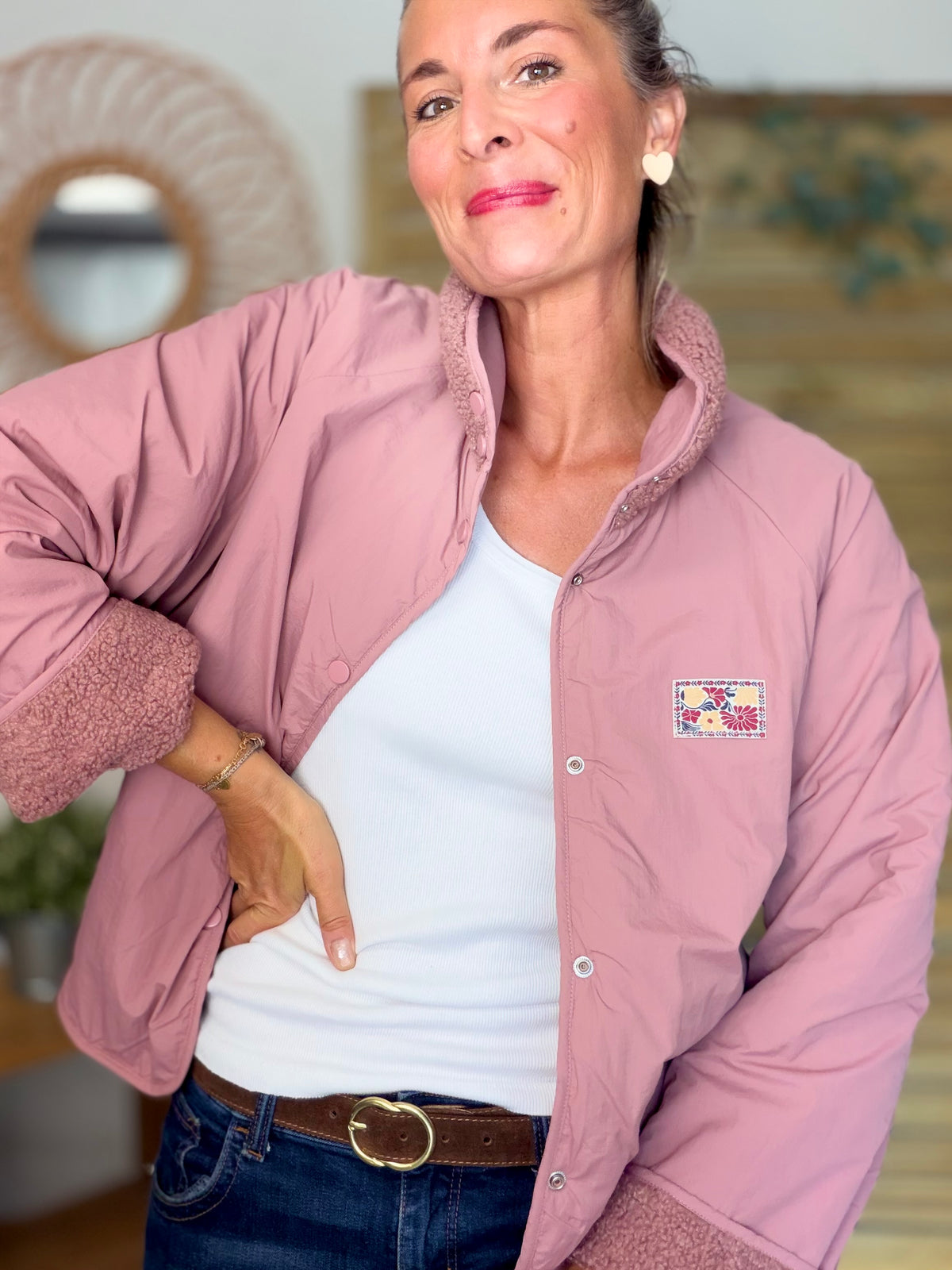 Veste matelassée réversible Sherpa AMÉLIE Vieux rose