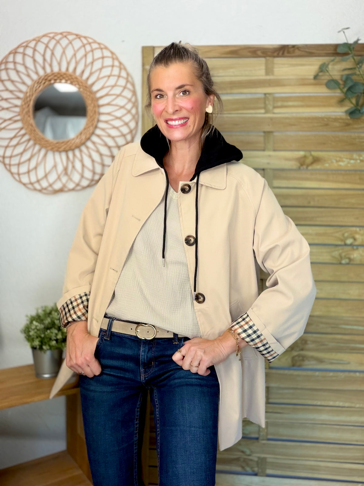 ⚡️ ARRIVAGE • Veste Trench avec capuche amovible, doublure à carreaux GAËLLE Beige