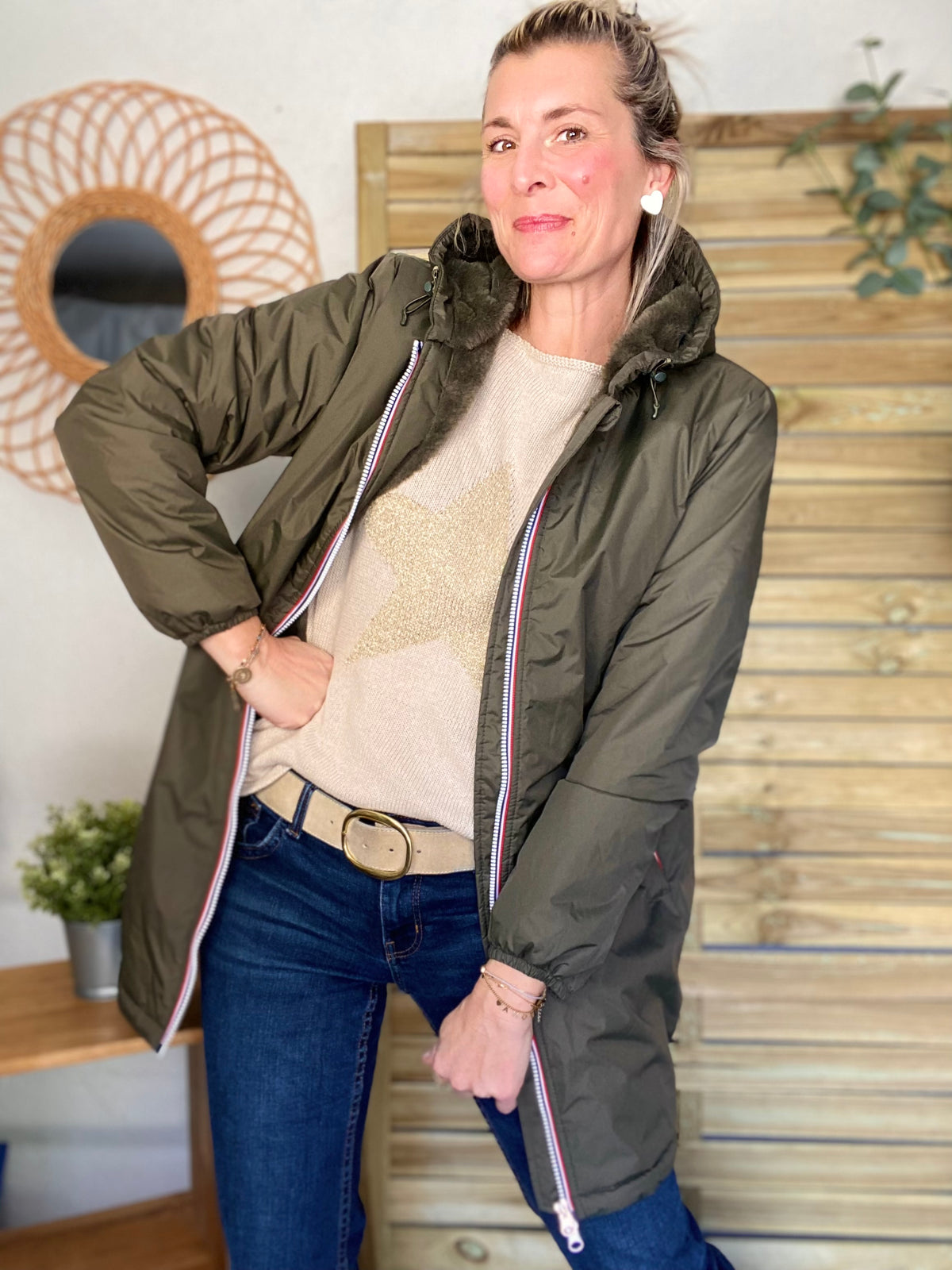 LAURA JO - Parka Imperméable LOUISE LONG fourré - Kaki