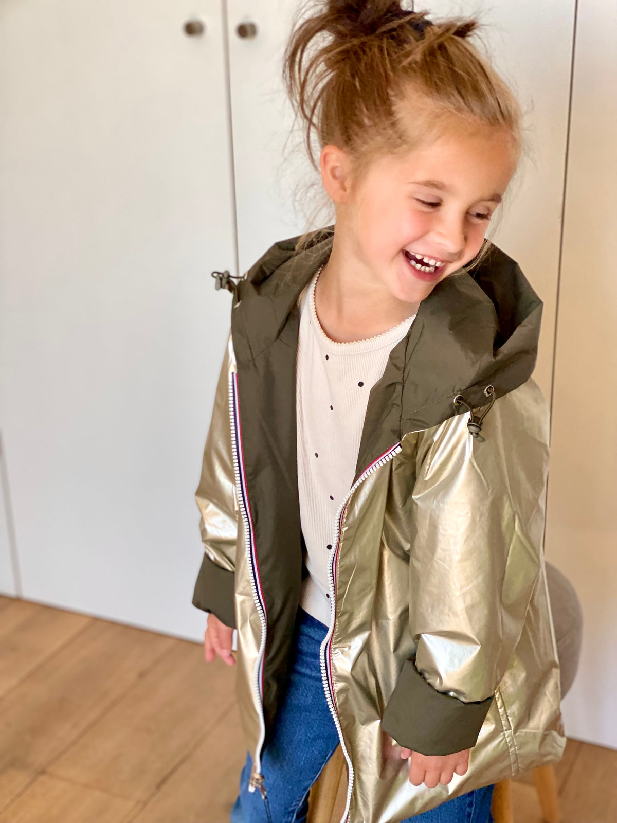 Imperméable réversible rembourré LOUISON KIDS enfant (mixte) - Kaki / Doré • DÉSTOCKAGE sur Taille 6 ans