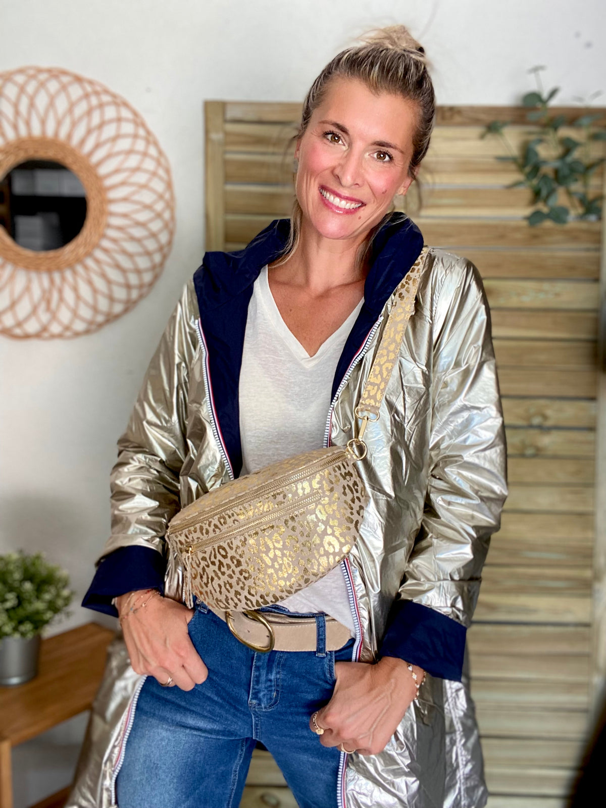 LAURA JO - Imperméable réversible rembourré LOUISON LONG - Marine/Doré