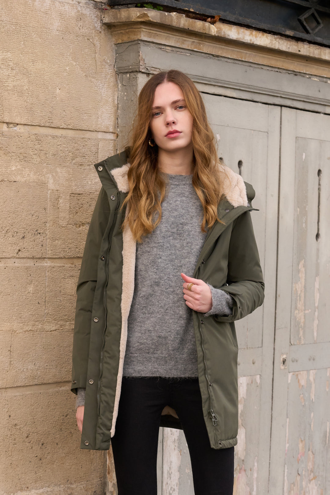 LAURA JO - Parka fourrée imperméable AMBRE LONG - Kaki / Beige