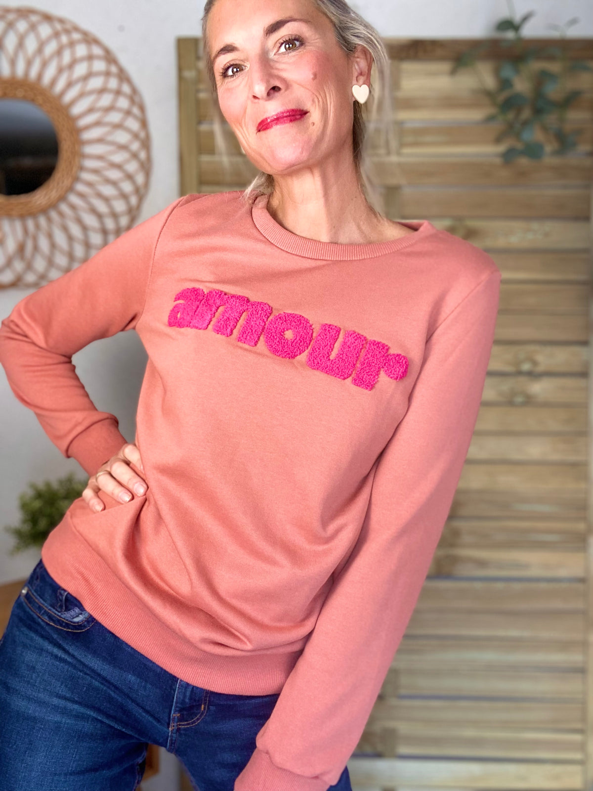 Sweat amour DORIA - Vieux rose / Fuschia