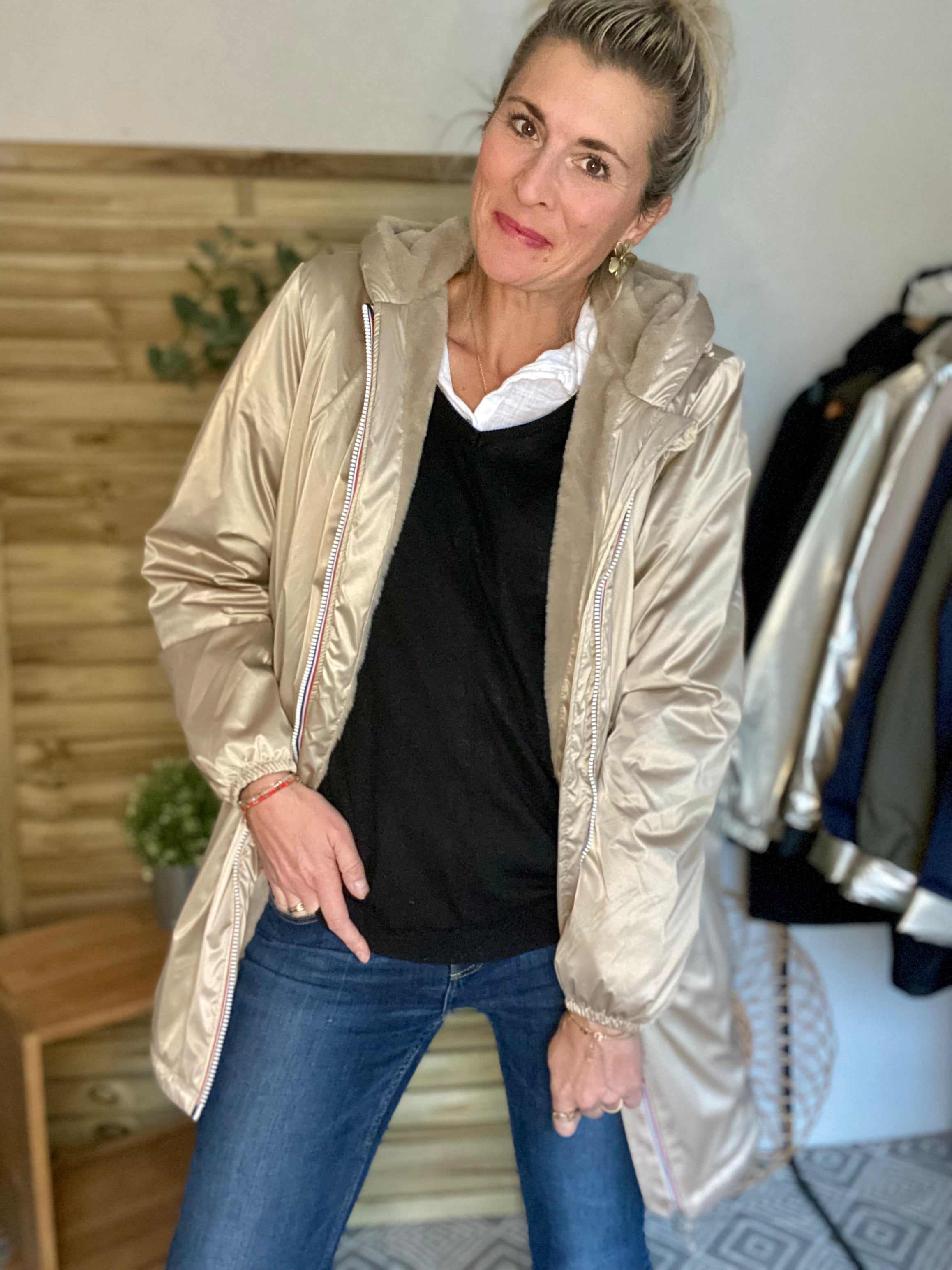 LAURA JO - Parka Imperméable LOUISE LONG fourré - Sable irisé