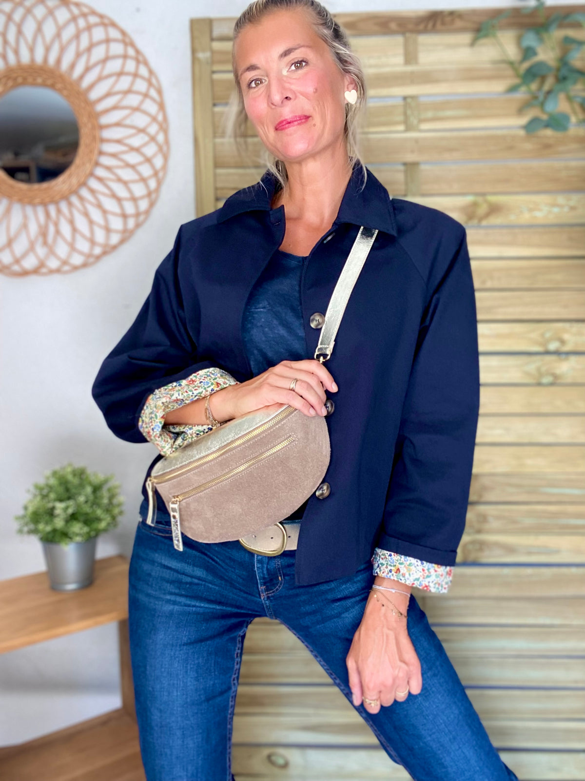 Veste Trench en coton bleu marine avec Liberty - MAHAUT- LILI et LALA