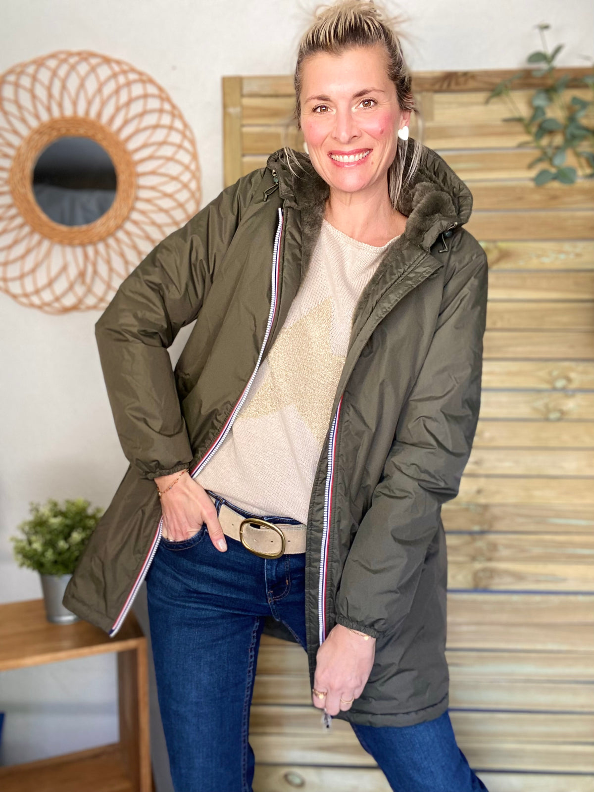 LAURA JO - Parka Imperméable LOUISE LONG fourré - Kaki