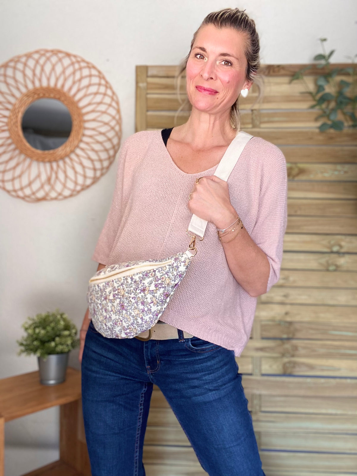 Sac banane XL Ciao Boum - IVY - Fleuri blanc et mauve