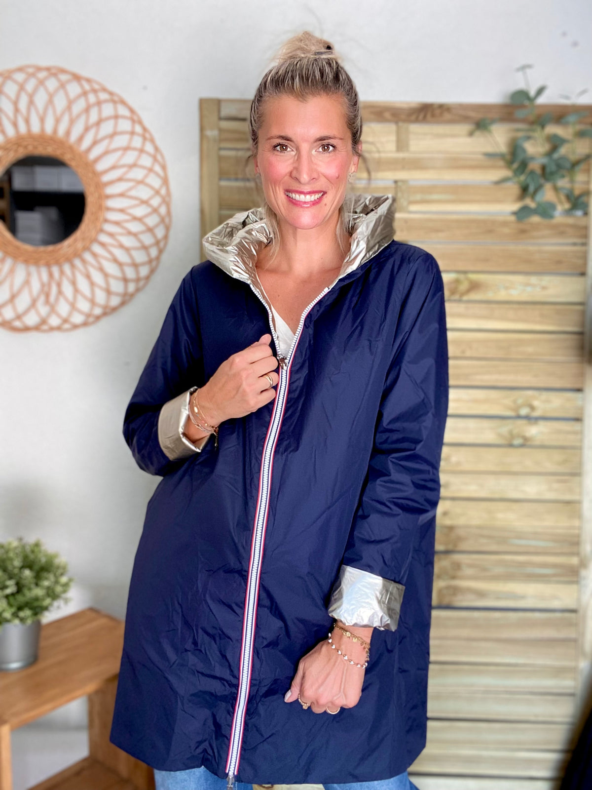 LAURA JO - Imperméable réversible rembourré LOUISON LONG - Marine/Doré