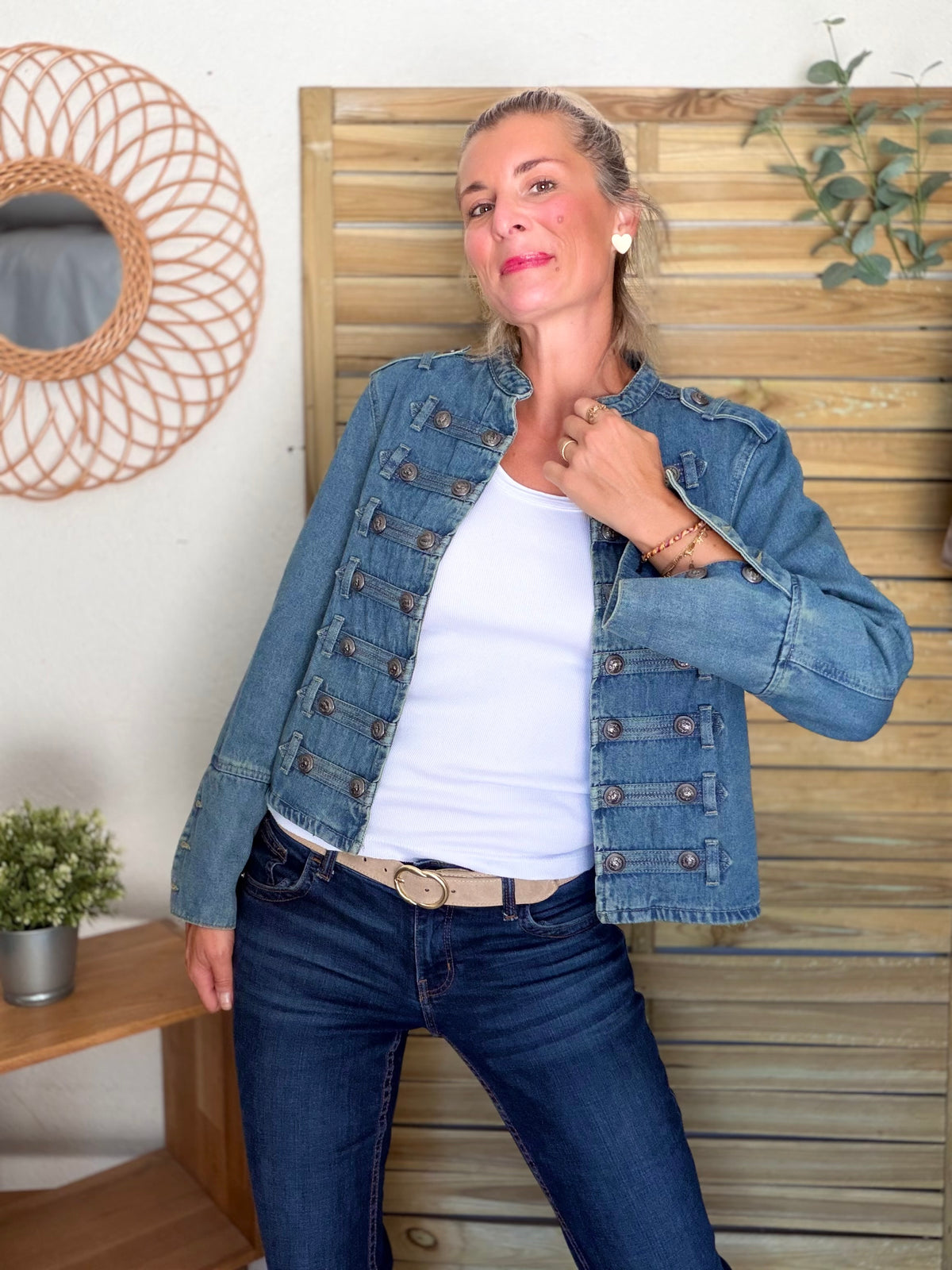 Veste officier courte en jean NAPOLÉON - Bleu Jean • DÉSTOCKAGE