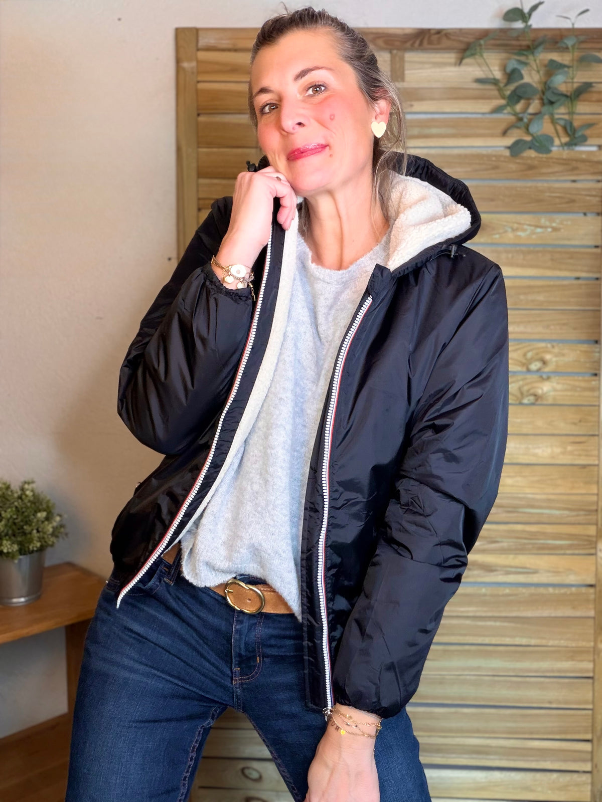 LAURA JO - Parka Imperméable LOUISE COURT sherpa - Noir - LAURA JO • DESTOCKAGE sur Taille L