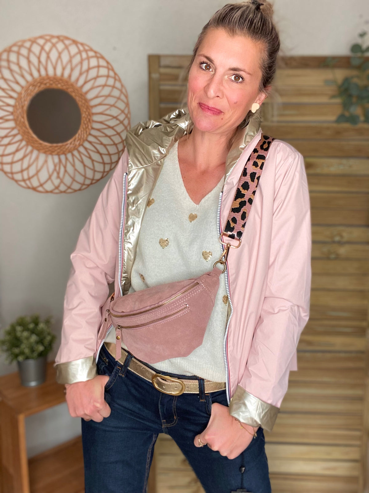 LAURA JO - Imperméable réversible rembourré LOUISON COURT - Rose/Doré