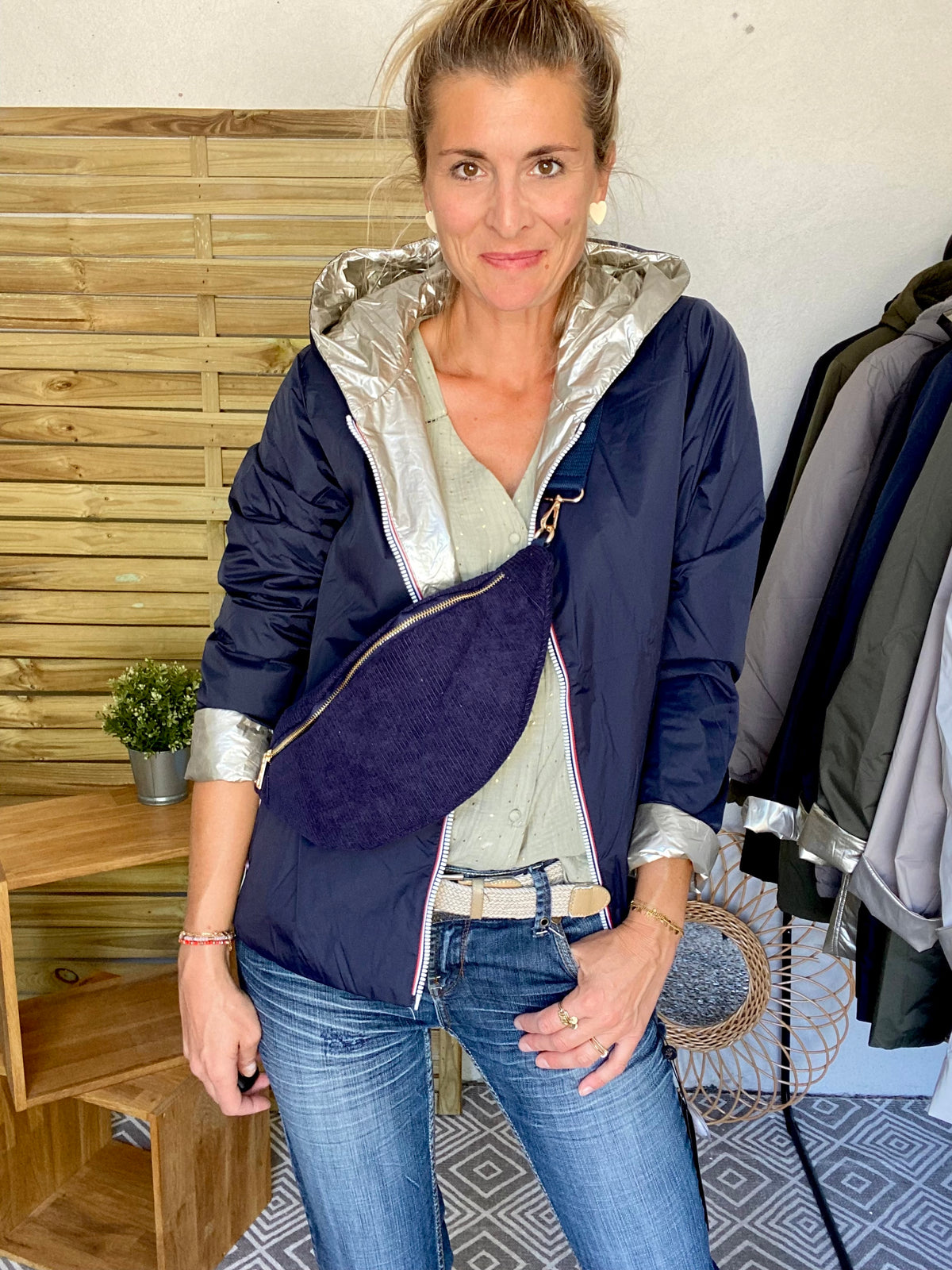 LAURA JO - Imperméable réversible rembourré LOUISON COURT - Marine/Doré