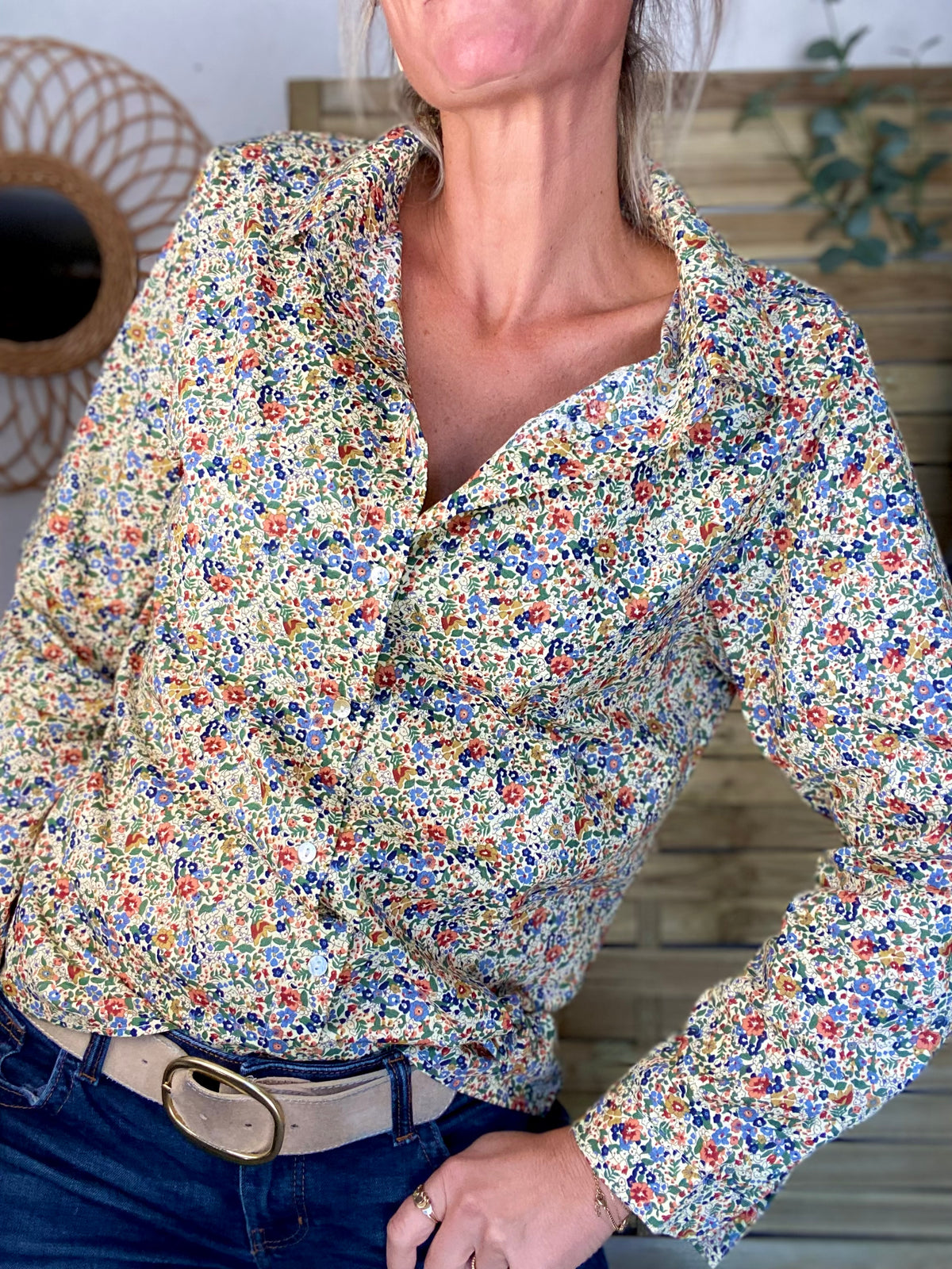 Chemise en coton imprimé Liberty vert 🌱 🌺 ÉLISE - FIN DE SÉRIE