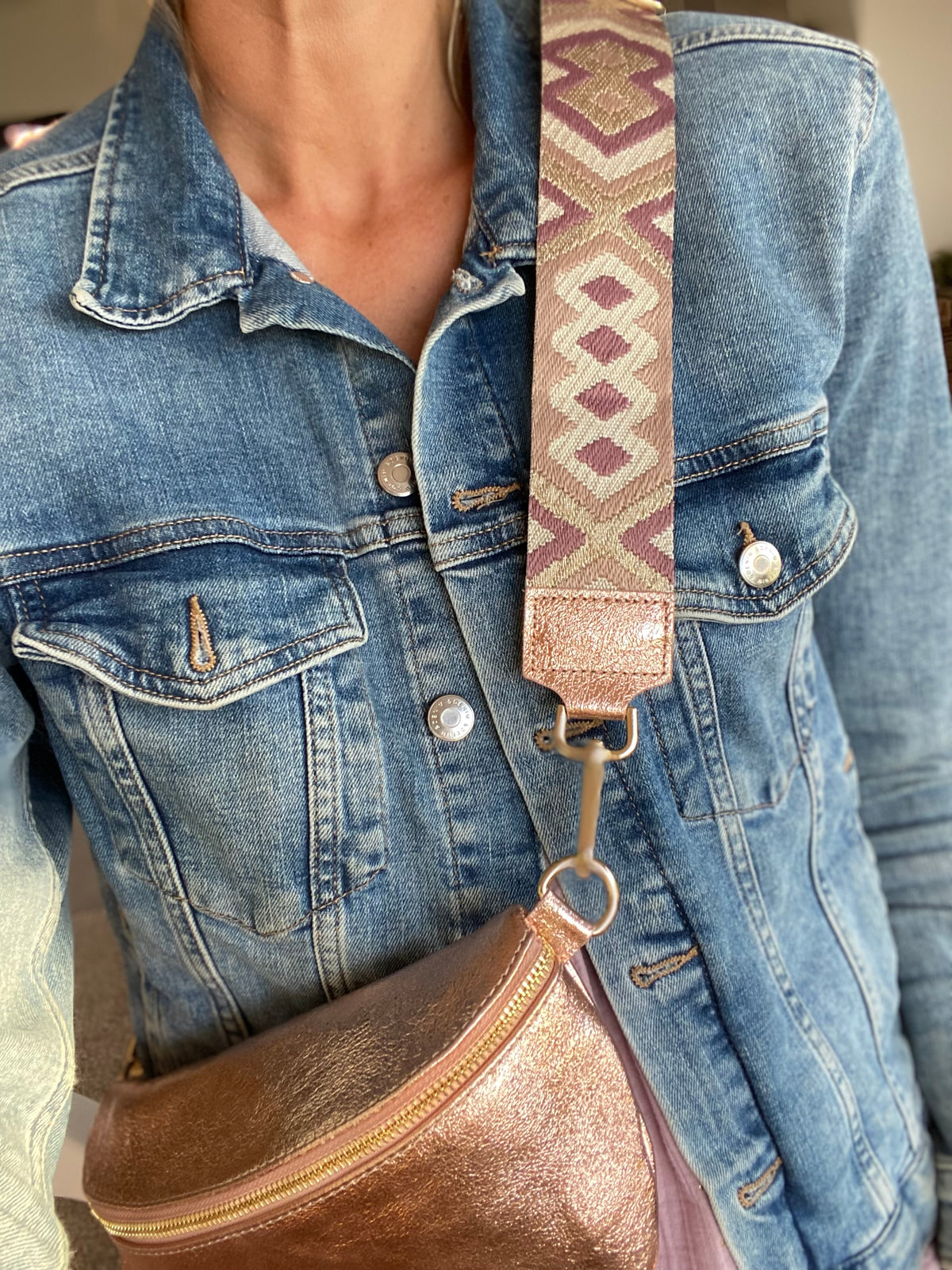 Sangle / Bandoulière en cuir irisé pour sacs / bananes - RACHEL (Losanges horizontaux)