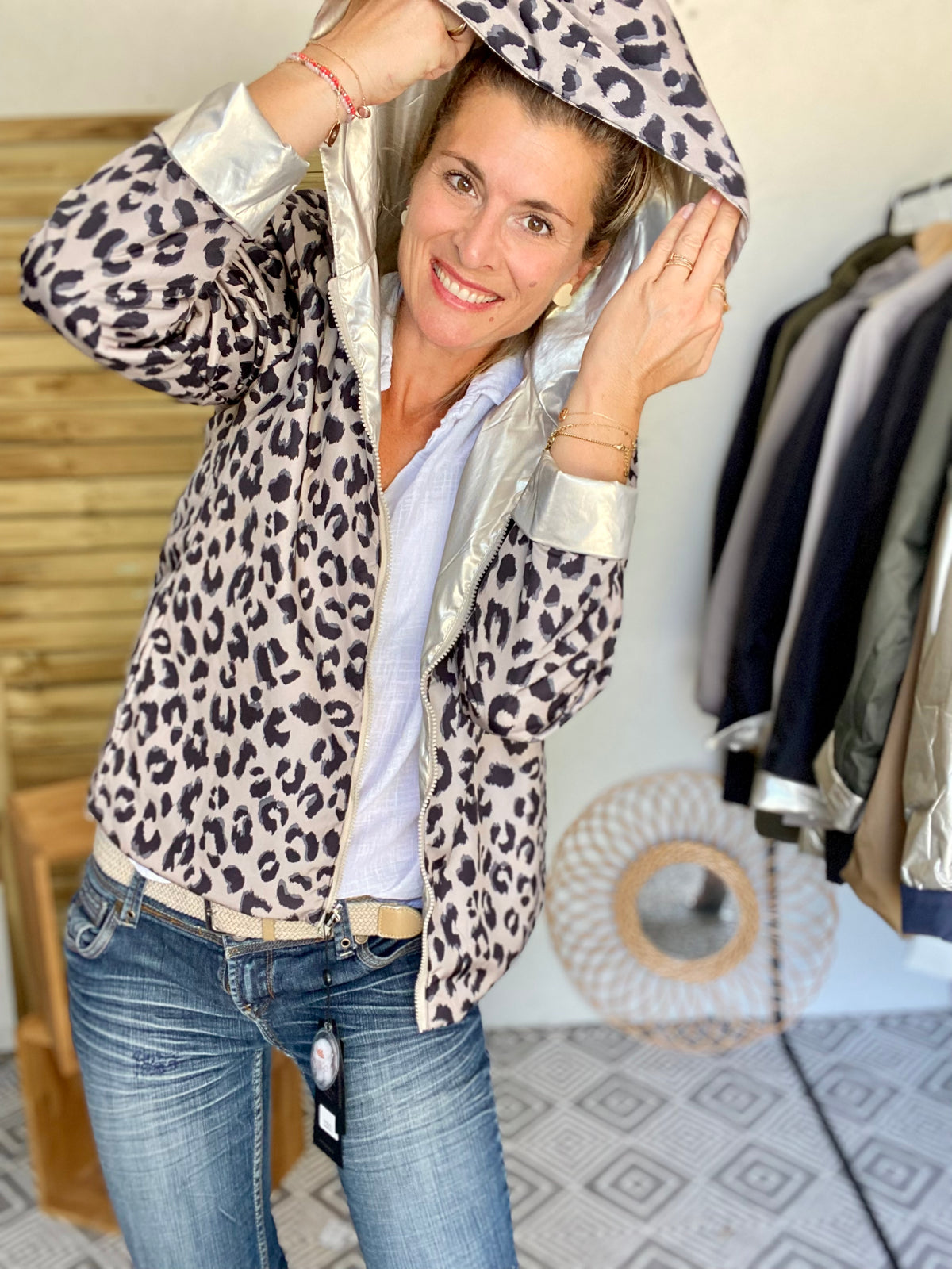 LAURA JO - Imperméable réversible rembourré LOUISON COURT - Doré / léo • DÉSTOCKAGE sur Taille XL