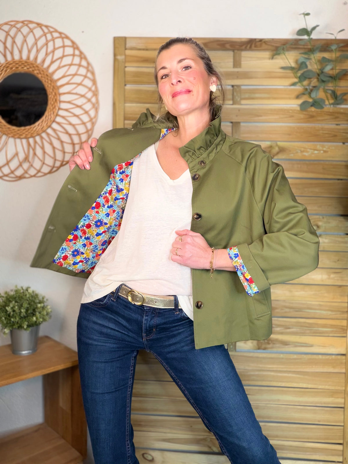 Veste Trench col victorien avec Liberty - VICTORIA Kaki - FIN DE SÉRIE