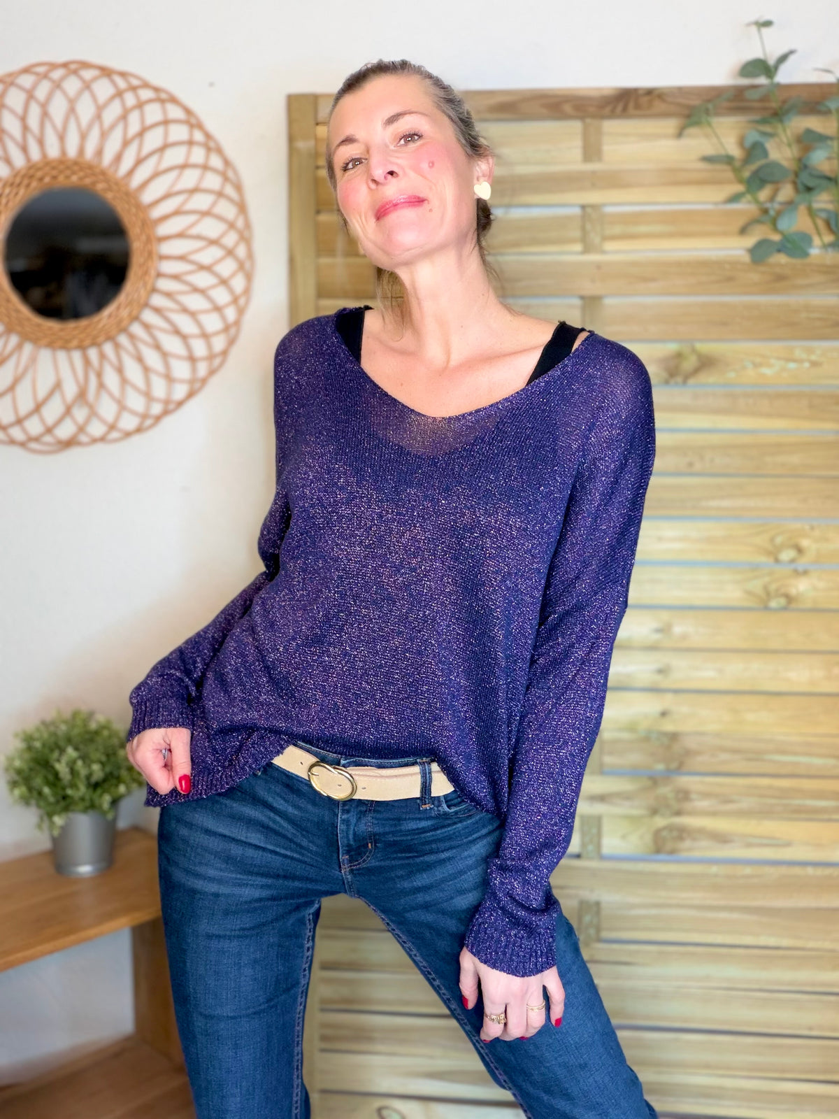 Pull maille lurex et étoile ⭐️ POLLY - Marine / Doré - FIN DE SÉRIE