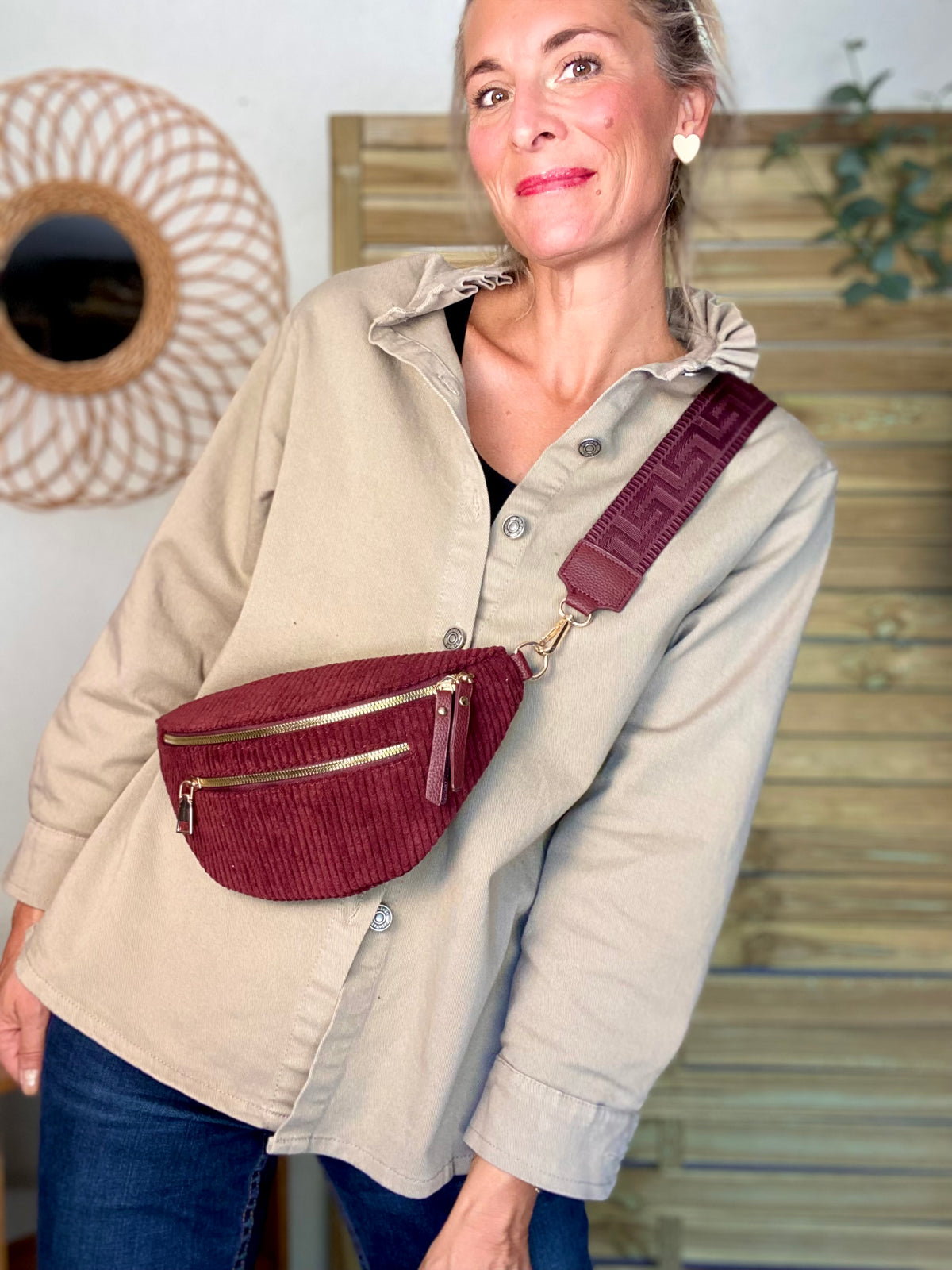 Veste / Chemise en coton, col victorien volanté Beige taupe LISON
