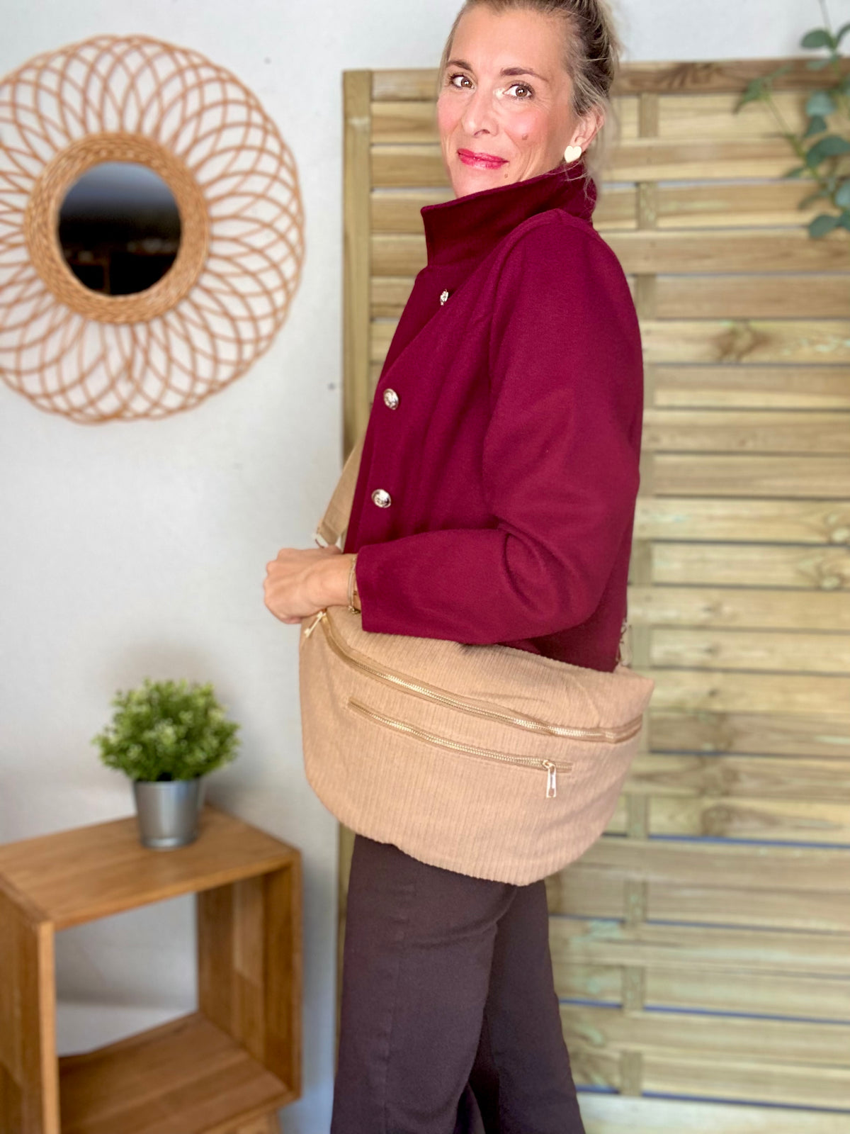 Sac banane XXL Velours côtelé Ciao Boum MOLLY -  Beige