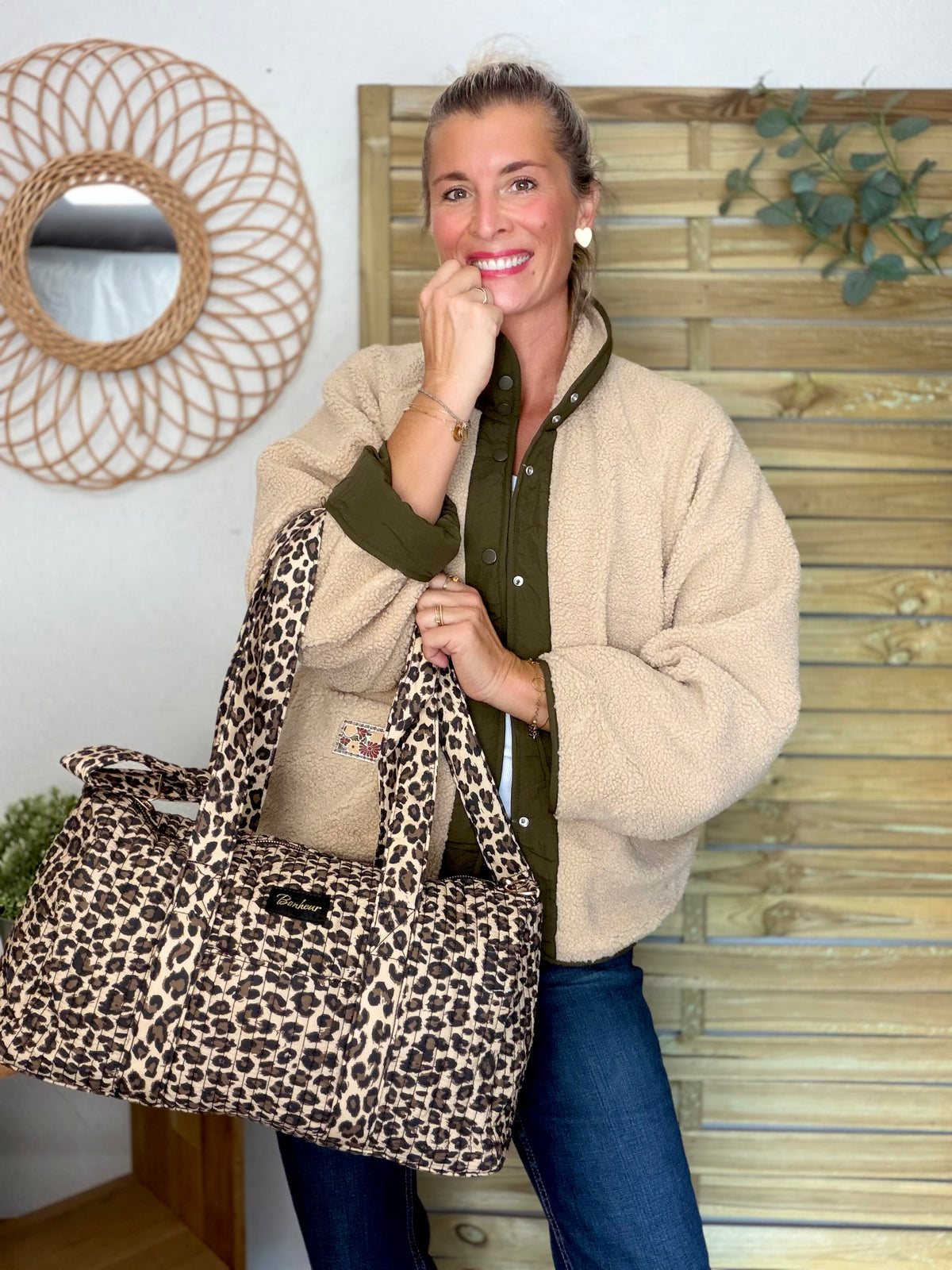 Veste matelassée réversible Sherpa AMÉLIE Kaki / Beige