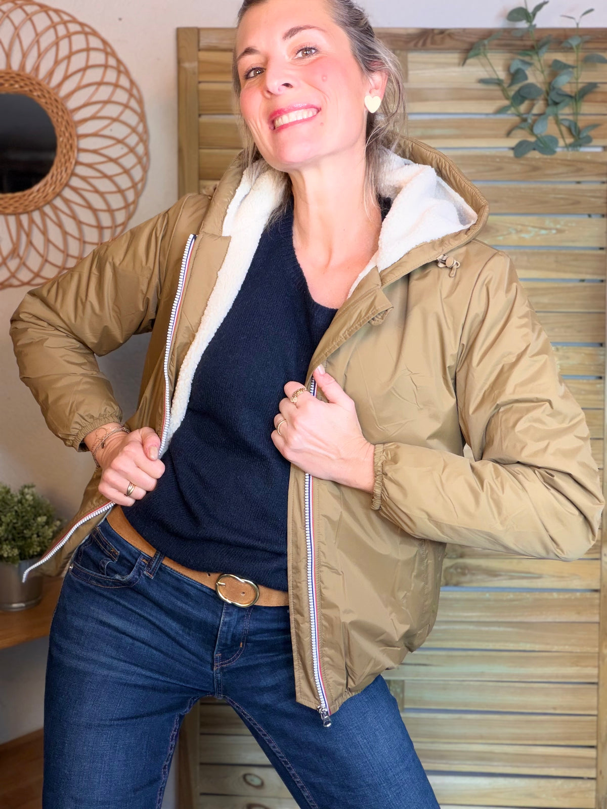 LAURA JO - Parka Imperméable LOUISE COURT sherpa - Camel