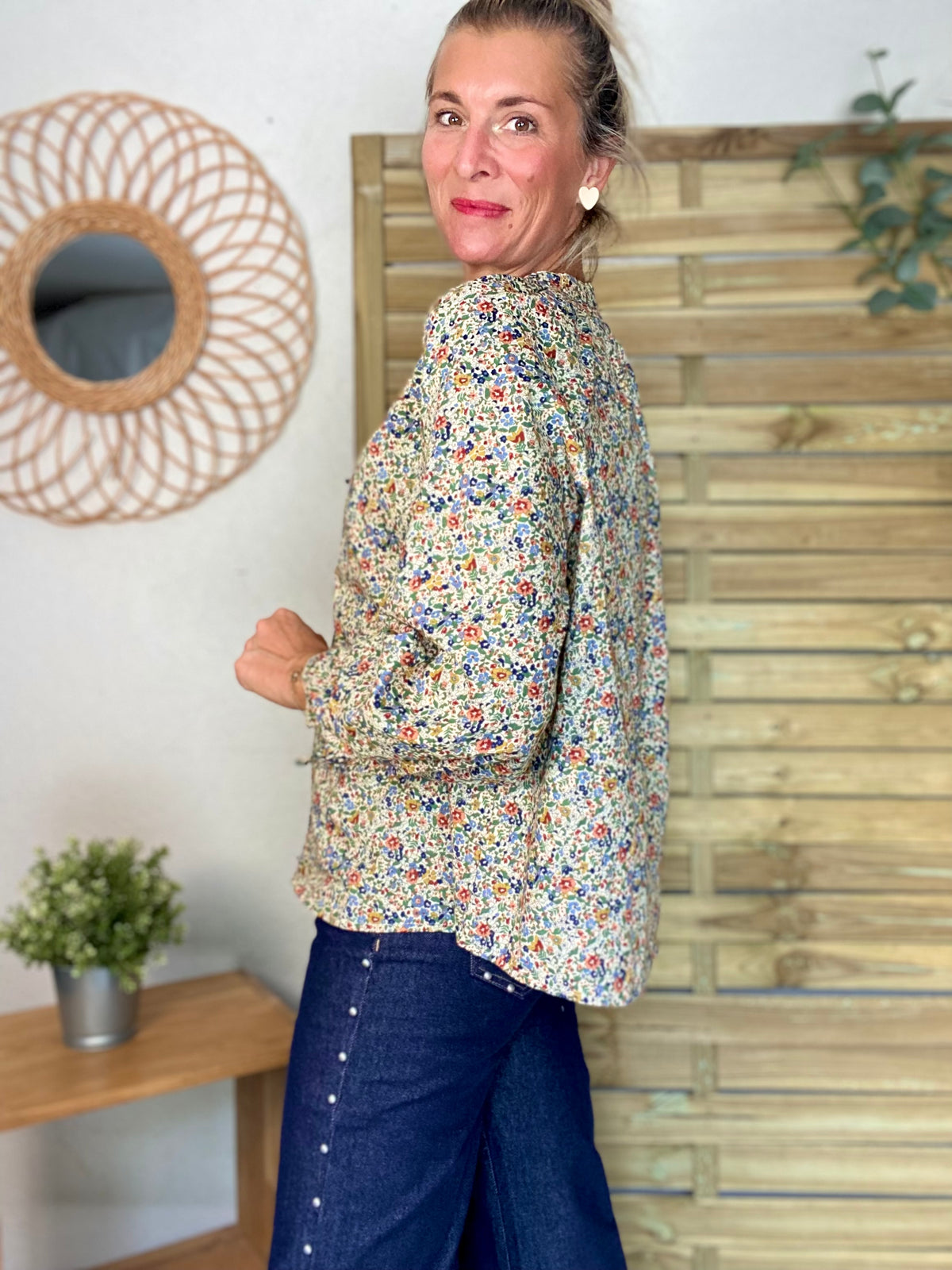 Chemise ample Liberty vert SYBILLE - FIN DE SÉRIE
