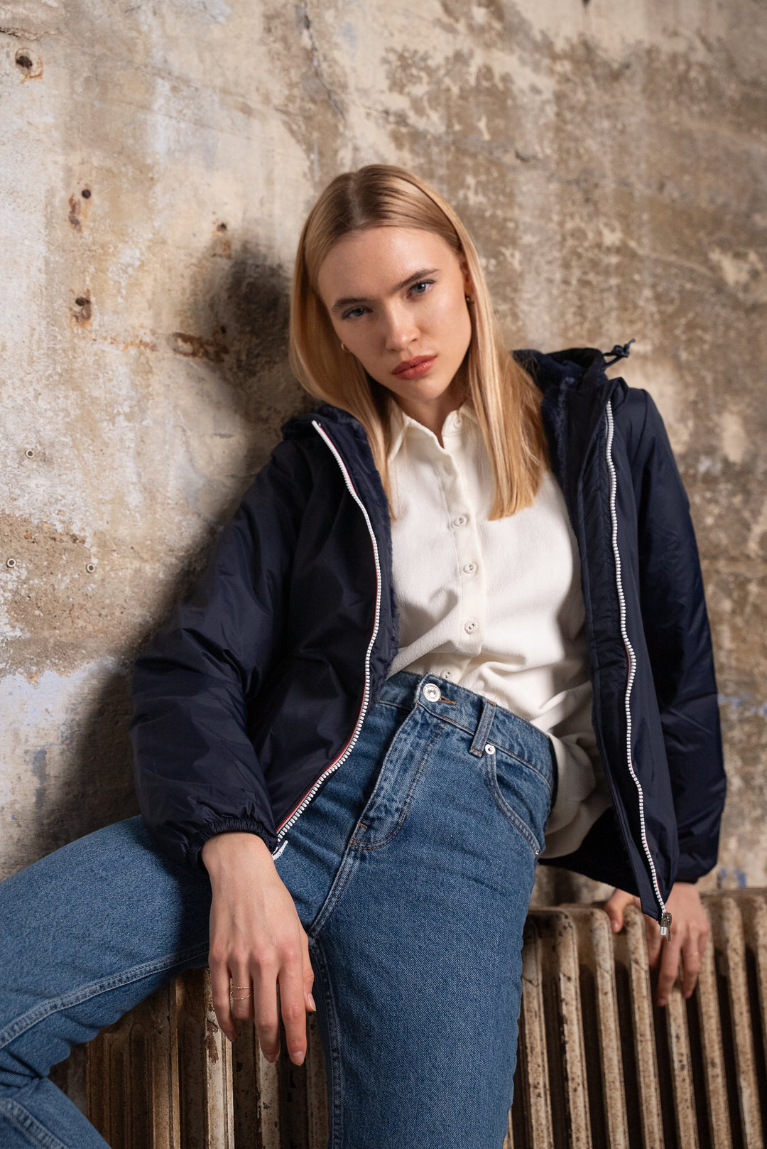 LAURA JO - Parka Imperméable LOUISE COURT fourré - Bleu marine • DÉSTOCKAGE sur Taille L