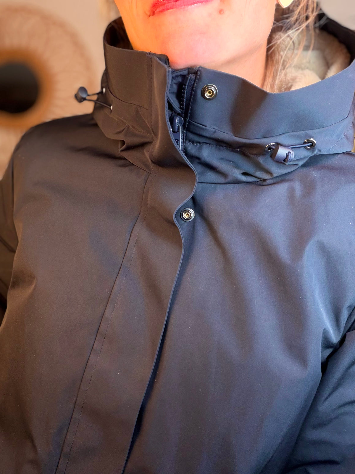 LAURA JO - Parka fourrée imperméable AMBRE LONG - Bleu marine / Beige